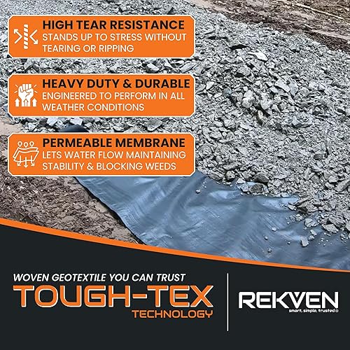 Miniatura 3 de Driveway - Tela y contrapiso para paisajismo – 50 x 12.5 pies – Barrera de geotextil tejida resistente con 50 grapas para jardines al aire libre,