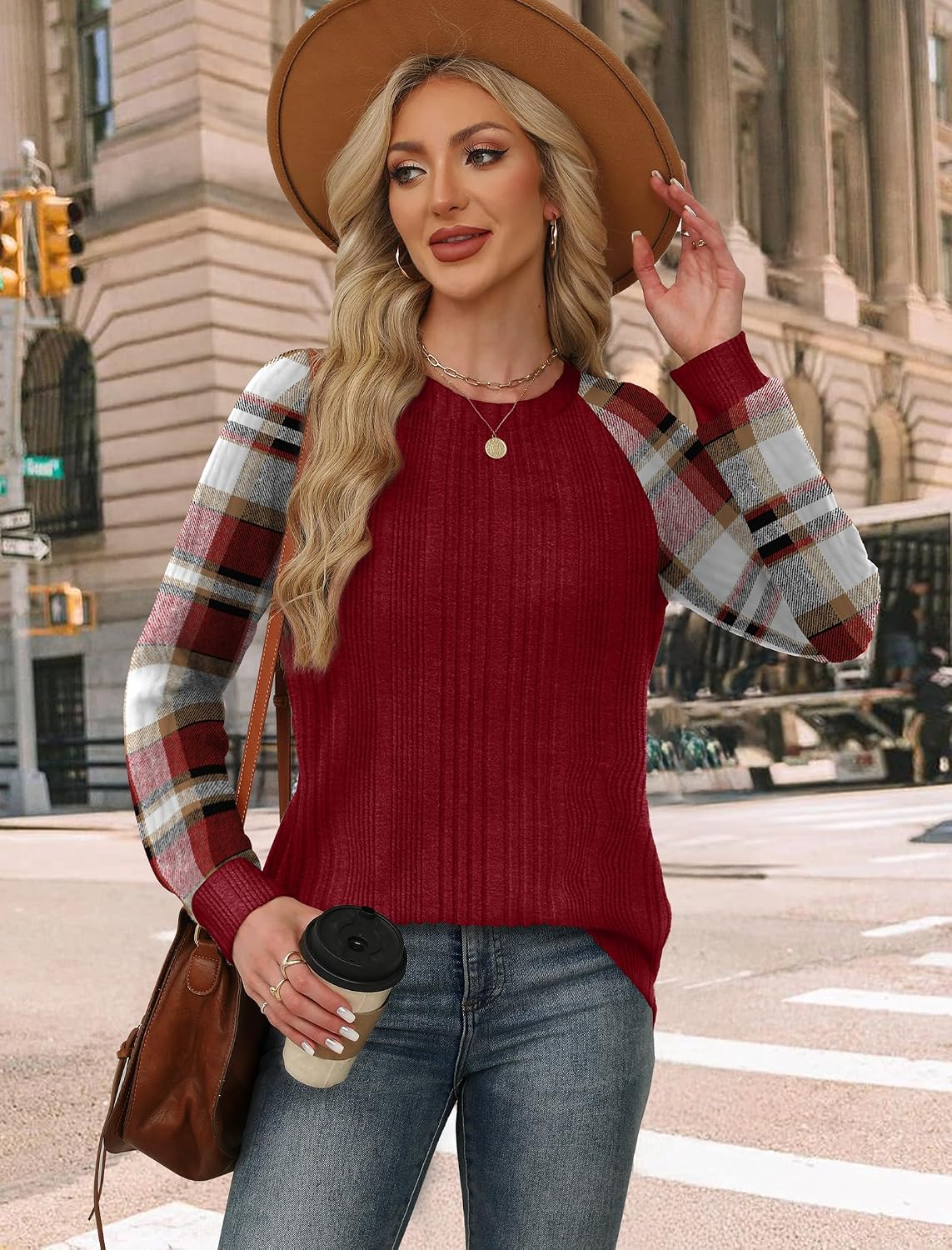 WIHOLL Long Sleeve Shirts for Women Lightweight Sweaters Fall Outfits 2026 Color Block Winter Clothing Dressy Casual Soft