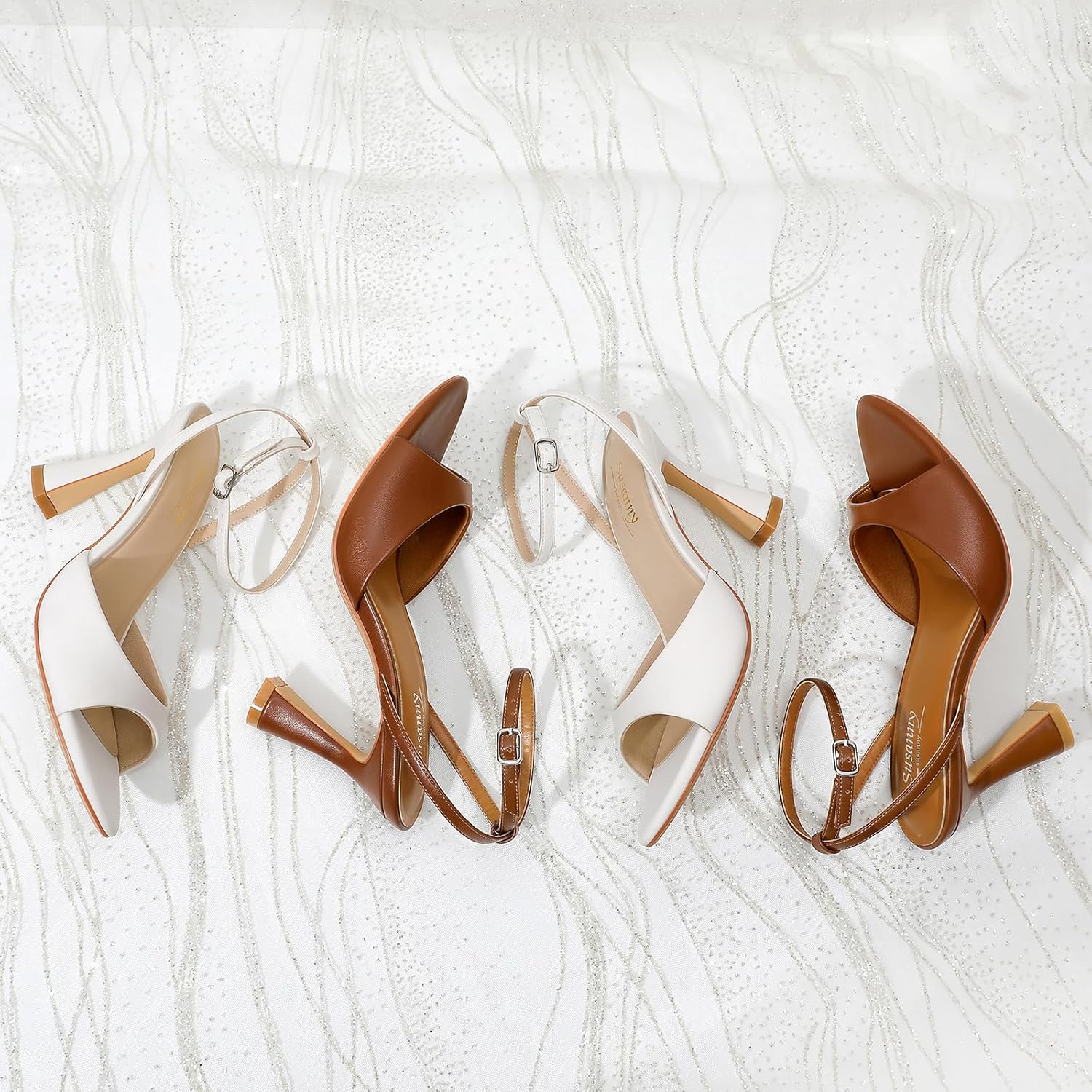 Susanny High Heels for Women Pointed Open Toe Strappy Chunky Block Heels Ankle Strap Stiletto Kitten Heeled Sandals Wedding Bridal Party Prom Sexy Dress Shoes - Image 9