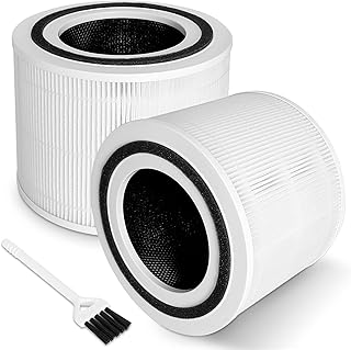 Core 300 Replacement Filter Compatible with Levoit Air Purifier Filter, 3-in-1 True HEPA Filter Replaces for Levoit Core 300, Core 300S VortexAir Air Purifier, Attached Brush, 2 Pack