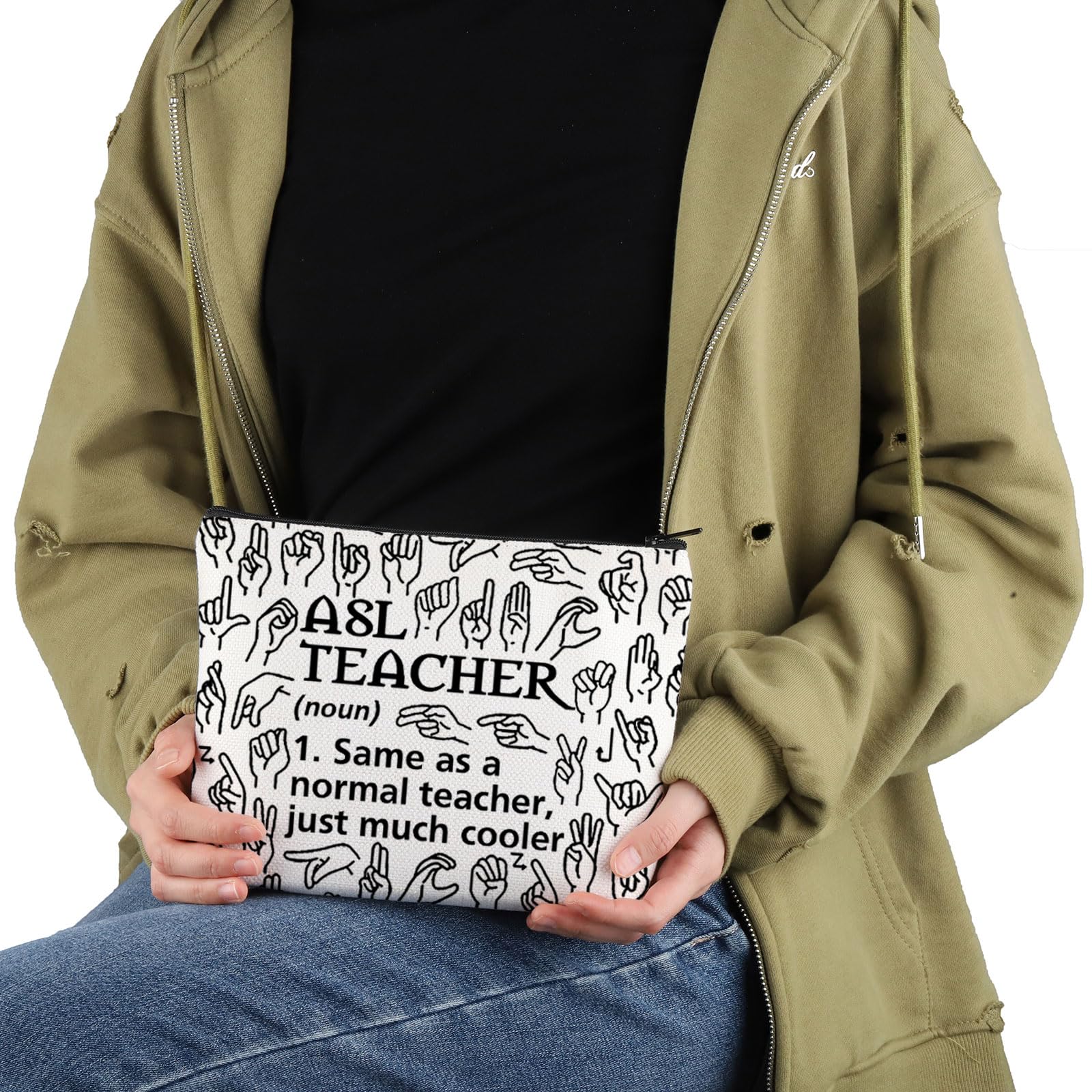 VAMSII American Sign Language Gift ASL Teacher Definition Makeup Bag ASL Cosmetic Bag ASL Teacher Appreciation Gift (ASL Teacher Definition M)