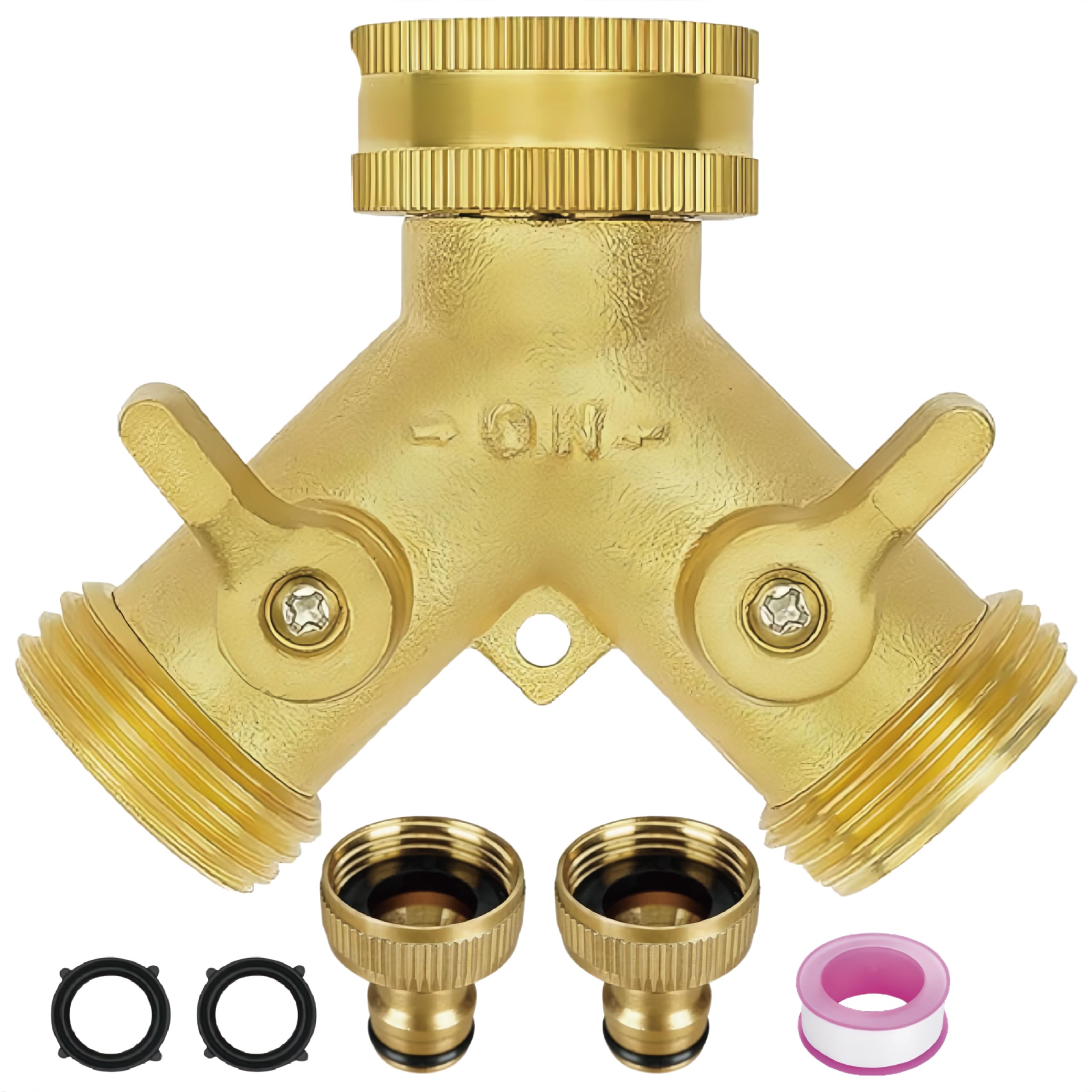 Zhihehui Women's Brass 1 Hose Connector, Tap Connector, Garden Hose Splitter 2 Way, Y-Type Double Outlet Garden Tap Individual On/Off With 2 Quick 3/4" Connector And Fittings For Watering, Gardening, Washing