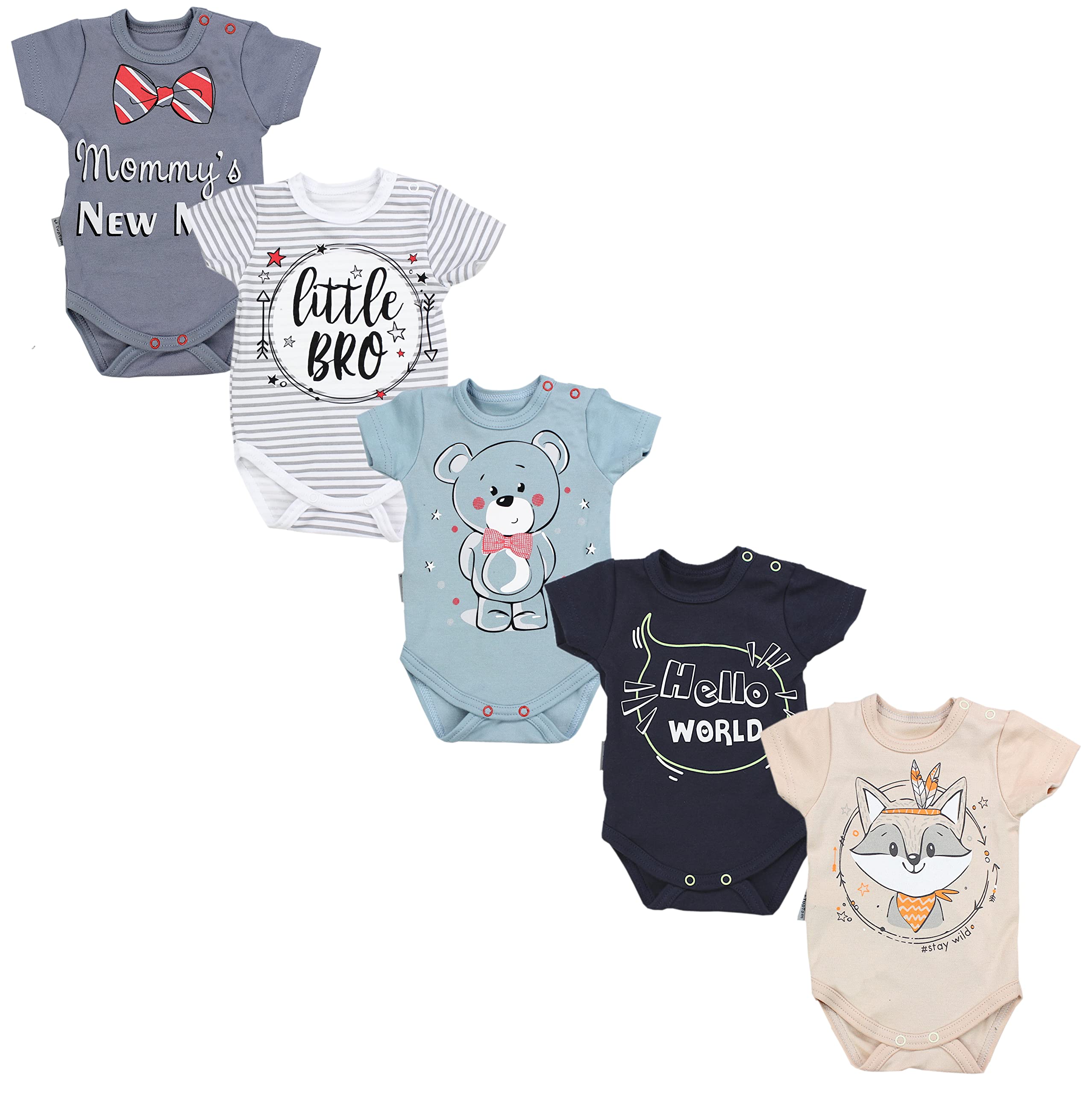 TupTam Body Bébé Manches Courtes Lot de 5 – Bodies Bébé Fille ou Garçon avec Motif Coton