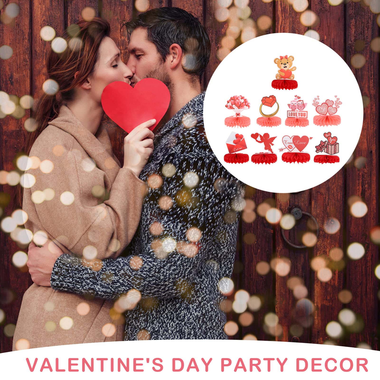 Amosfun 3 Juegos Decoración del Día De San Valentín Decoración San Valentín Adornos Fiesta Panal Decoración De Mesa Colgante De Bolas De Papel Ornamento Casero 3D Rojo 9 Uds * 3