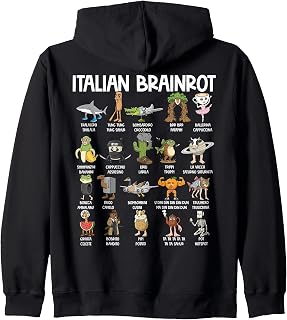 Italian Brainrot Characters Funny Meme Popular Trend Zip Hoodie
