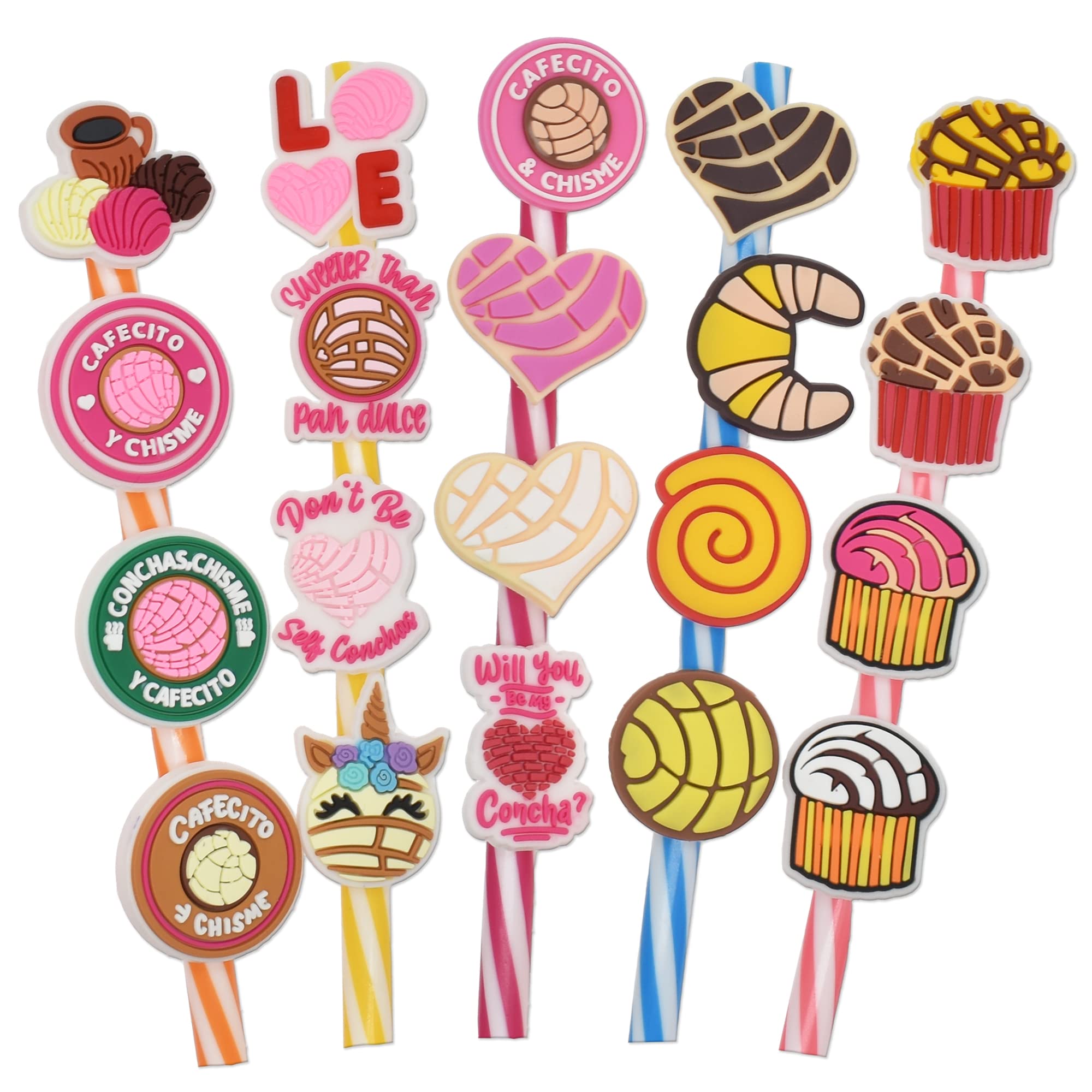 20Pcs Concha Straw Toppers,Cute cookies Straw Toppers,Glass Straw decoration charms fit for Home Party Accessories