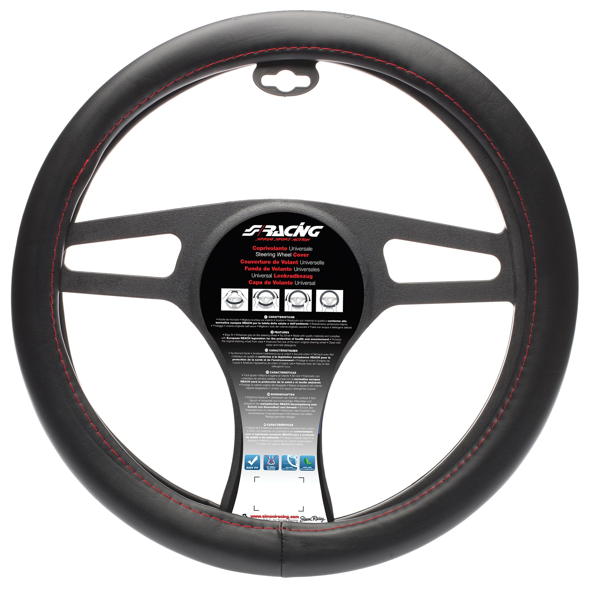 Simoni Racing CVT/15 Seam Universal Steering Wheel Cover, Red
