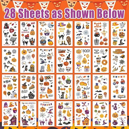 Miniatura 2 de Partywind Tatuajes de Halloween con purpurina de 245 estilos para golosinas para niños, decoraciones de fiesta de cumpleaños de Halloween,