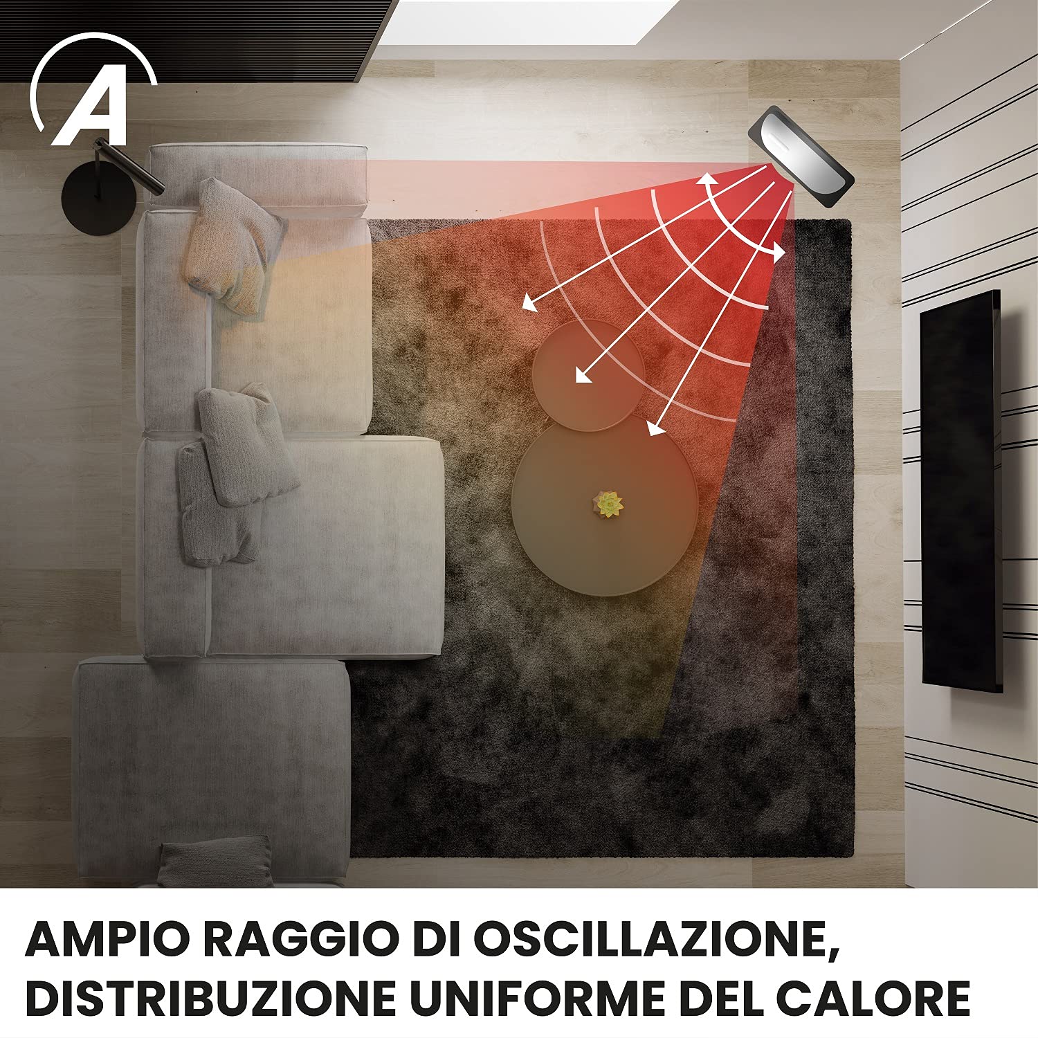 Ardes AR4P12R Handle Termoventilatore Ceramico PTC Oscillante a Torre, 2 Potenze e Telecomando con Display Temperatura, 2000 W, Grigio con Dettagli