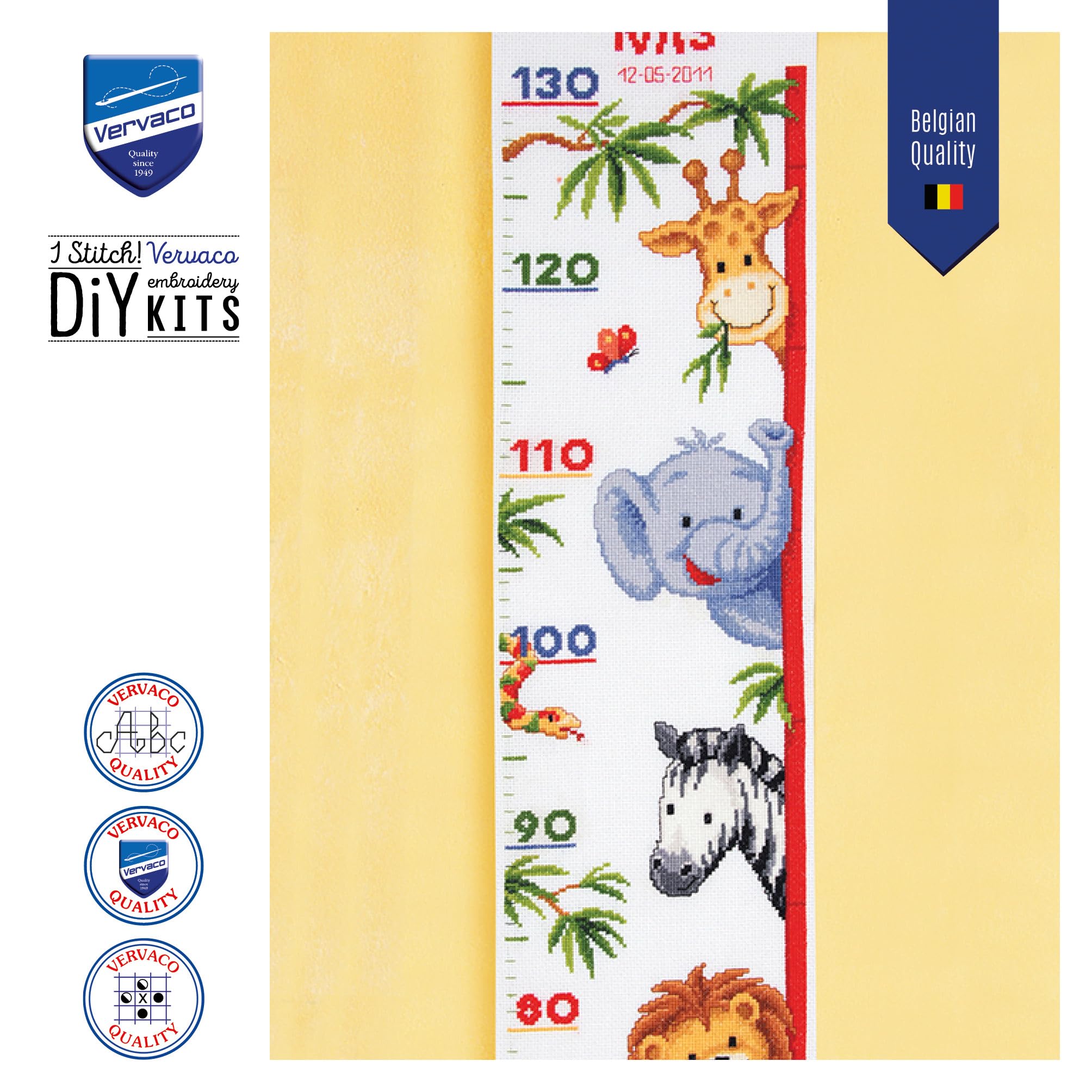 VERVACO Haft Krzyżykowy Liczony Zestaw Miarka Wzrostu dla Dzieci A KUKU! Zrób to Sam Zestaw Kreatywny dla Dorosłych 18 x 70 cm Dekoracja Ścienna DIY Cross Stitch Kit
