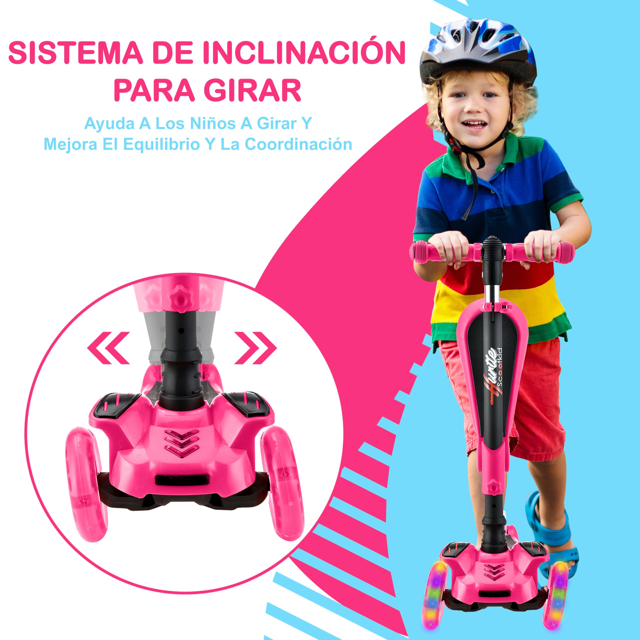 Hurtle Patinete, Scooter para niños, 2 años en adelante, Asiento abatible, Altura Ajustable, Monopatin 2 en 1, Luces Intermitentes