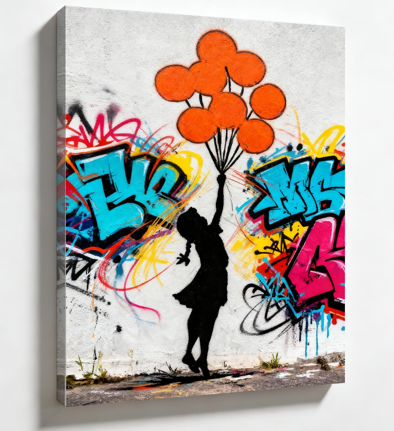 Banksy Canvas Wall Art - Framed Large Canvas Wall Art (30x40cm Wood Frame), Street Art Graffiti Painting for Living Room, Pictures for Living Room & Bedroom Mural, Ready-to-Hang Wall Canvas Decor