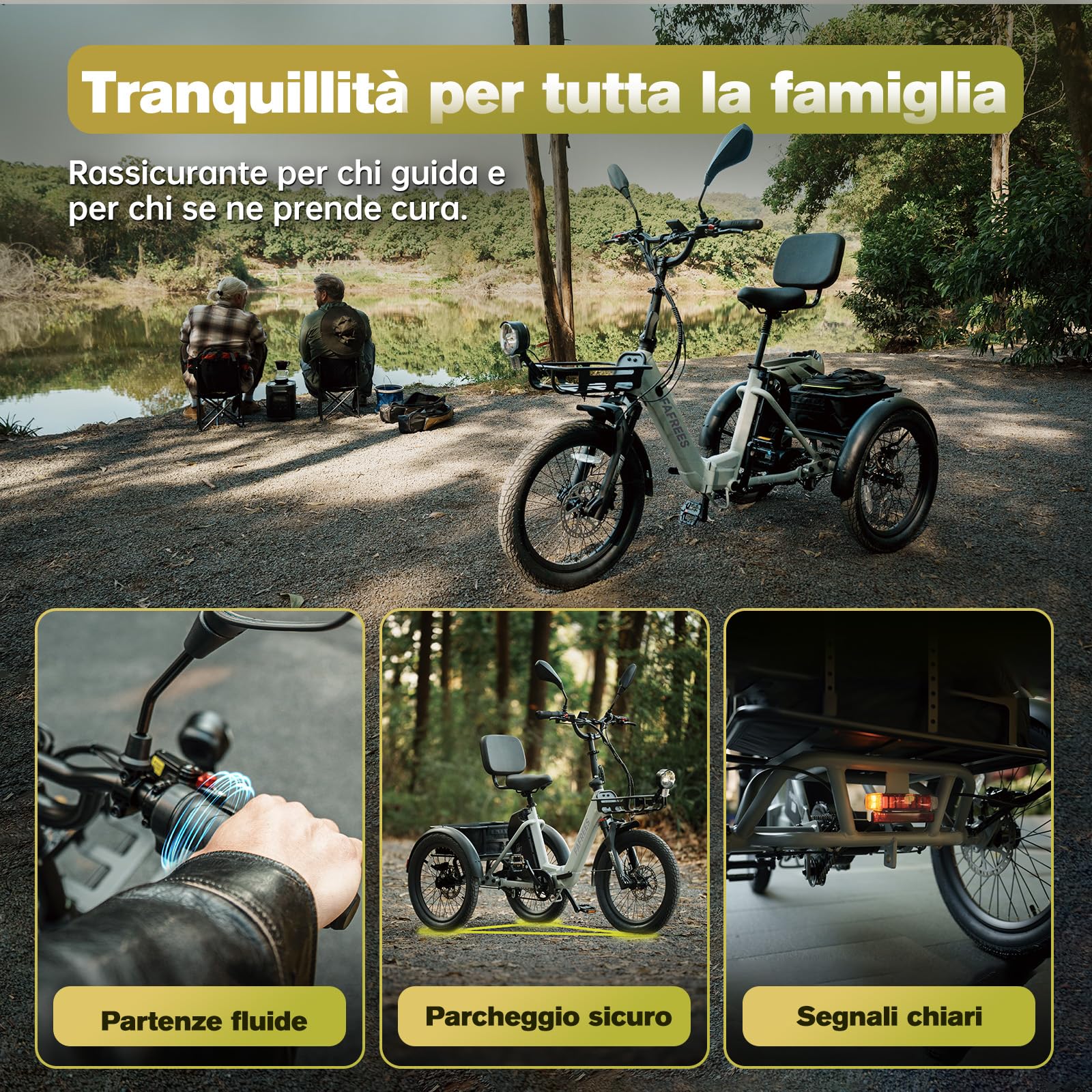 Fafrees Triciclo Elettrico F20 MATE II, Bici da 250 W con 3 Ruote da 20"*2,5", Batteria da 25Ah 1200Wh, Cestino + Portapacchi, Triciclo Elettrico da Carico per Adulti e Anziani