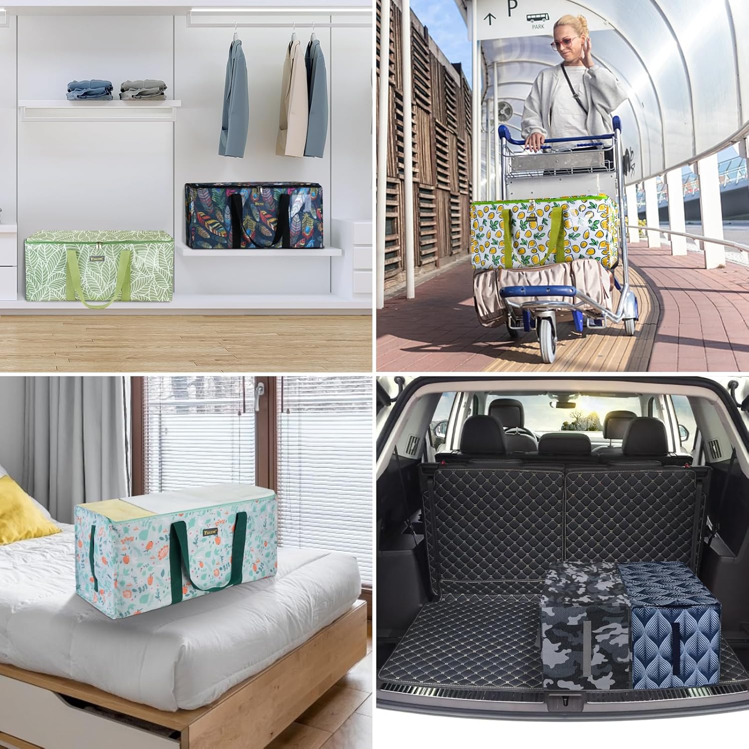 BALEINE Extra Large Storage Tote with Zippers & Carrying Handles, Heavy-Duty Oxford Fabric Moving Bags for Laundry, Space Saving, Storage, Antique Foliage - Image 7