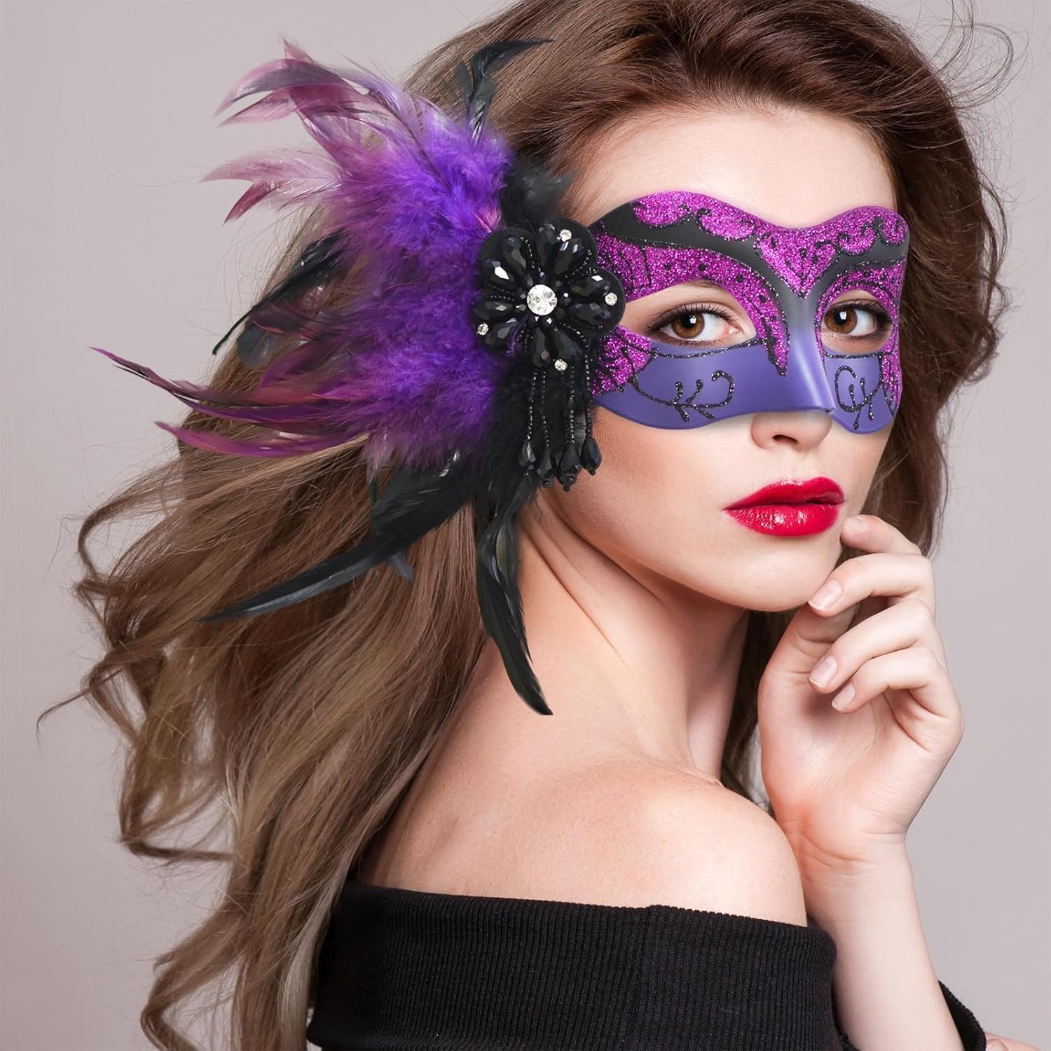 2025 New Masquerade Masks for Women Purple - Mardi Gras Mask for Women with Feathers - Womens Mascarade Venetian Mask for Masquerade Party, Halloween Ball, Cosplay Prom, Christmas - Image 5