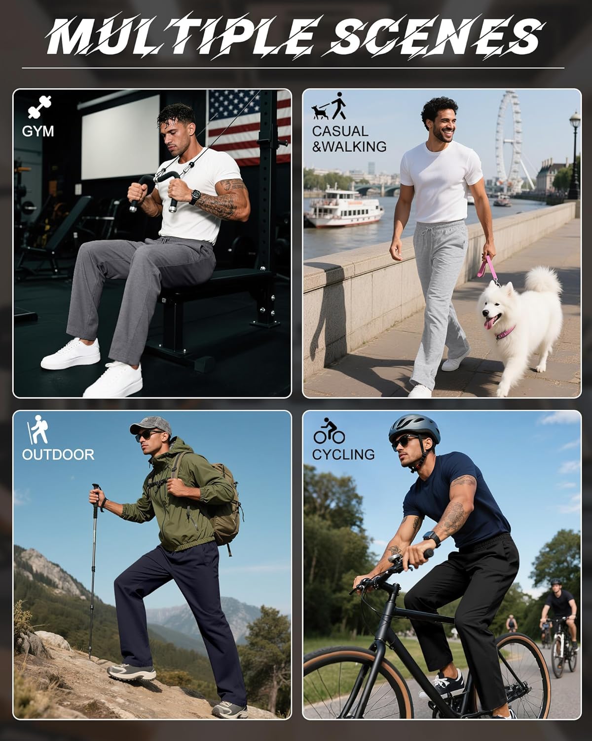 Neer 4 Pack Men's Sweatpants Joggers with Pockets Open Bottom Gym Athletic Pants Baggy Workout Casual Running Clothing - Image 5