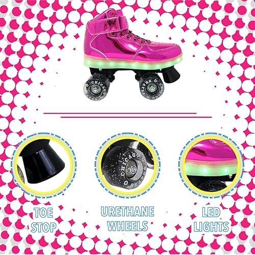 Miniatura 2 de CHICAGO Skates Pulse Light Up - Patines cuádruples para mujer, tallas para adultos, rosa, 4 (CRS710-04)