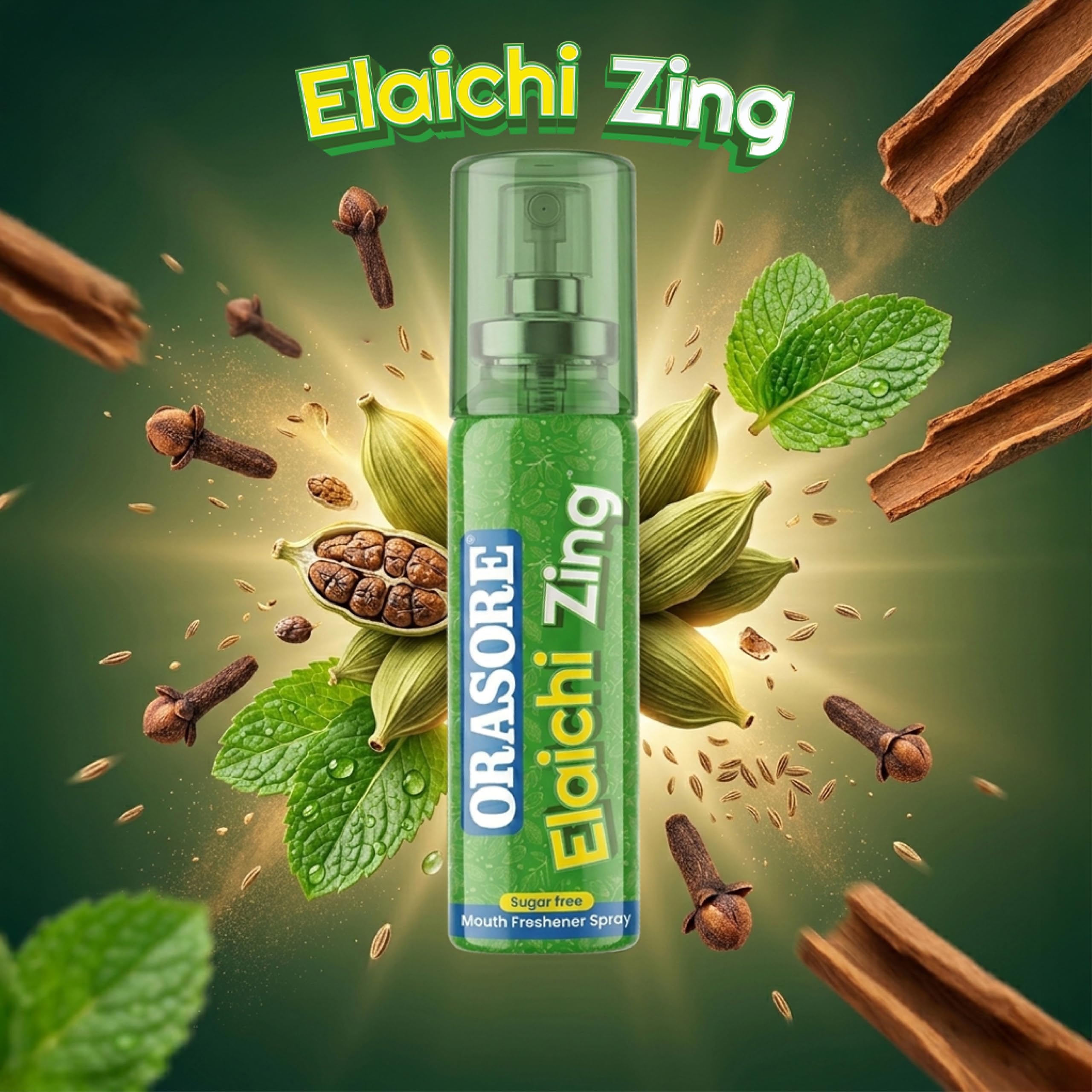 ORASORE Paan Zing 8 Lozenges (Paan + Menthol) with Elaichi Zing Spray 15g | Sugar Free Mouth Freshener Combo | Travel Friendly Pack 1