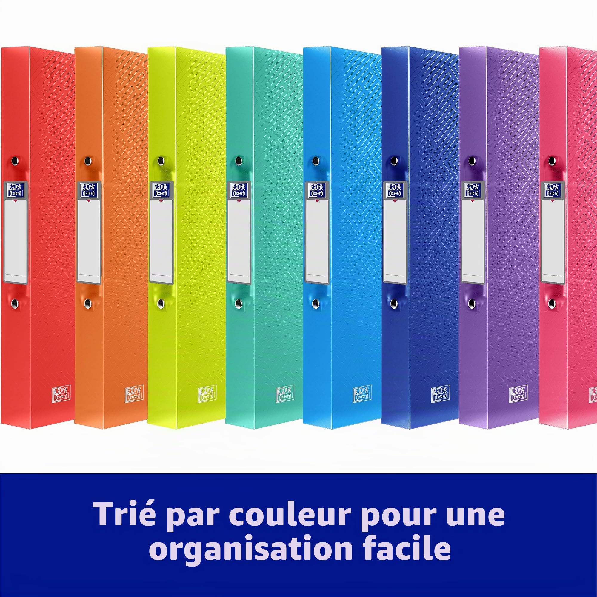 Oxford Lot de 10 classeurs à anneaux A4 Largeur du dos 4 cm 2 anneaux Plastique 8 couleurs