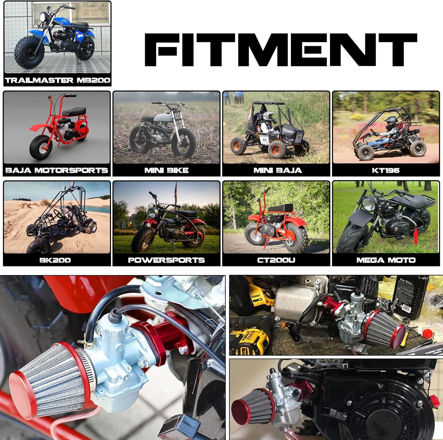 VM22 26mm Carburetor Carb Kit fit for Performance Intake Pipe Mainfold 38mm Air Filter Fit For Predator 212cc GX160 Honda GX200 CT200U 196cc KT196 Clones Go Kart Mini Bike Race Kart (Red)