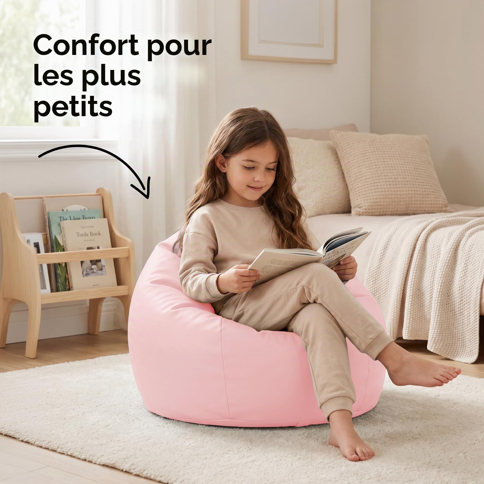 Happers Pouf Enfant Simili Cuir Intérieur Rose
