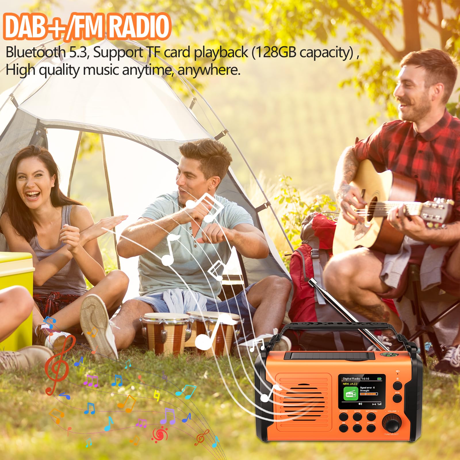20000mAh DAB/DAB+/FM Radio Portatile Ricaricabile, 3 Metodi di Ricarica, 11 en 1 Solar Radio a Manovella avec Power Bank, Bluetooth5.3, SOS, Torcia, Bussola,Scheda TF e Luce di Lettura