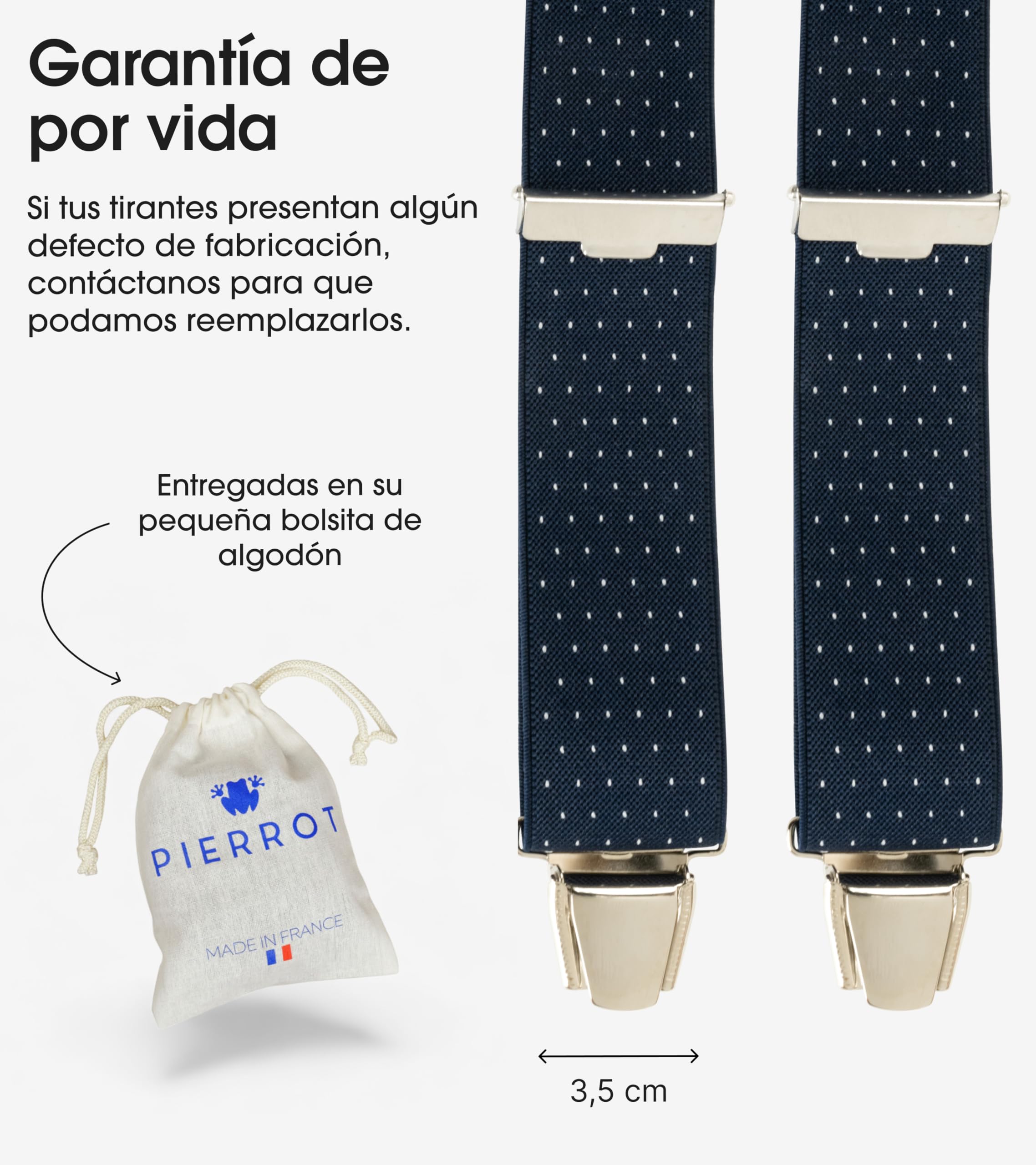 PIERROT Tirantes para Hombre - Clips Extra Fuerte - Tirantes Sólidos y Artesanales para Hombres Garantía de por vida - Tirantes para Pantalones - Una Talla Para Todos
