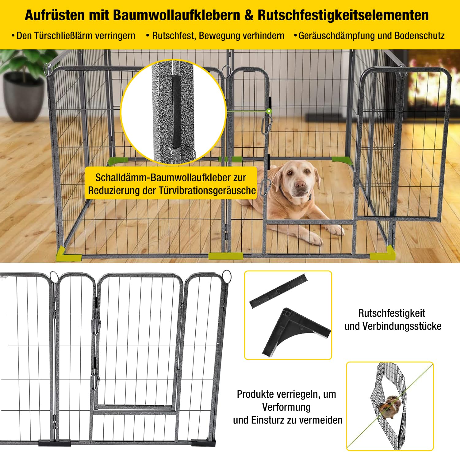 Aivituvin Welpenlaufstall Hundezaun 8 Gitter je 69 x 79 cm Freilaufgehege Starkes Welpenauslauf Hundelaufstall Tierlaufstall mit Tür für Hunde Wohnung Garten (Schwarz, L, 8 Platten)