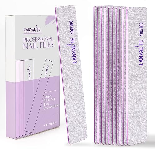 Miniatura 7 de Canvalite 12 limas de uñas gruesas de grano 100180 para uñas acrílicas, lima de uñas profesional, reutilizable, para uso doméstico y salón de belleza
