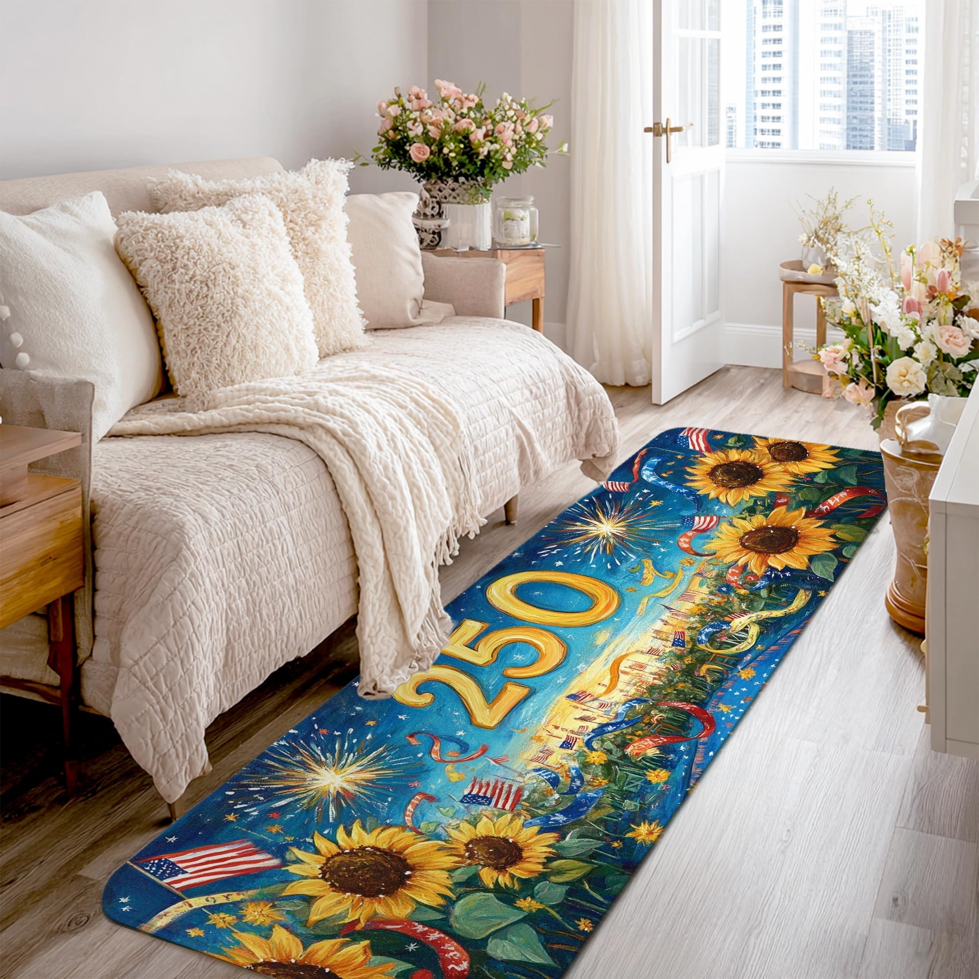 Tapis de couloir bleu d'été pour illuminer l'ambiance de votre cuisine