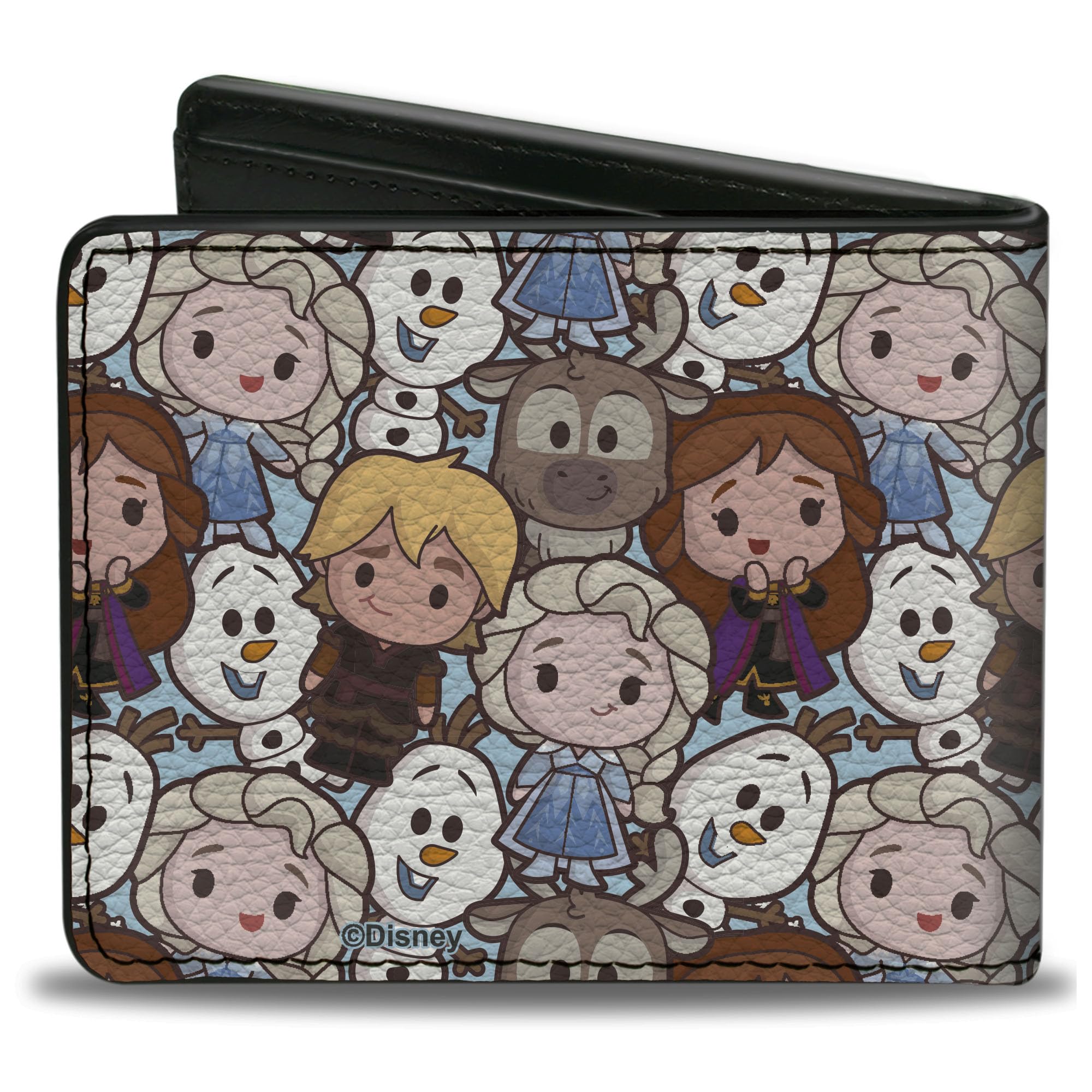Disney Wallet, Bifold, Frozen Chibi Characters Stacked Light Blue, Vegan Leather