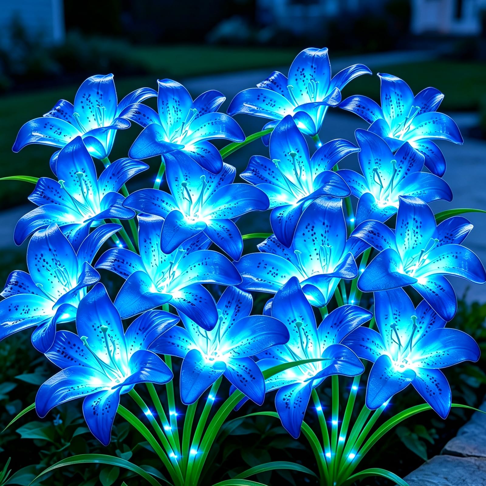 ANGMLN Solar Garden Lights 4 Pack 16 Blue Solar Lily Flowers