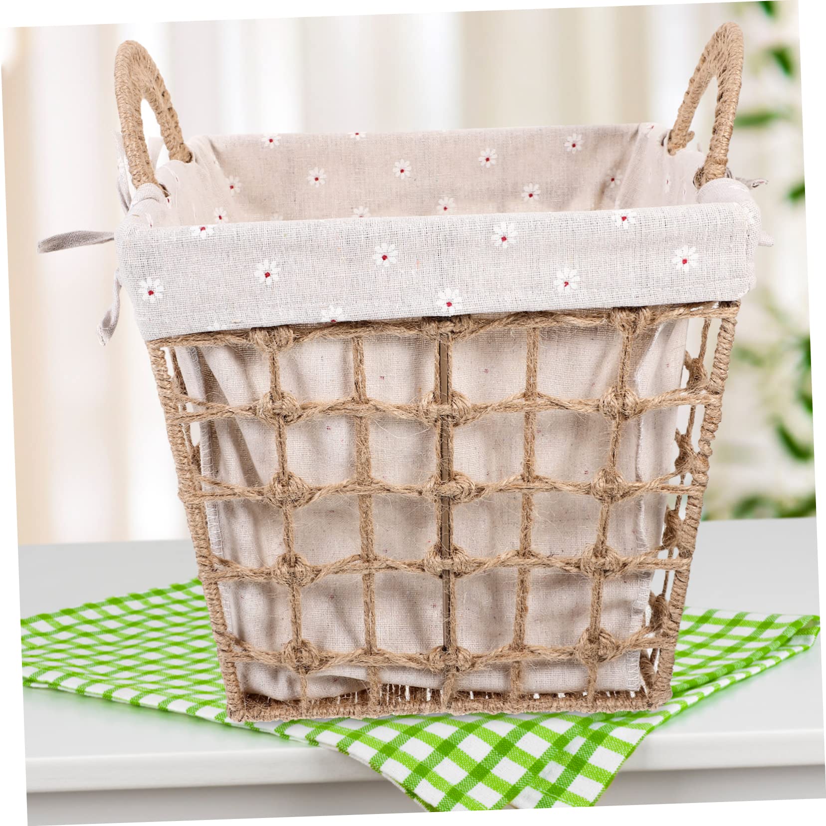Ciieeo Cesta De Almacenamiento Tejida Pequeña Con Revestimiento De Tela, Doble Asa De Cuerda De , Organizador De Artículos Diversos Para Hogar, Oficina y Cocina, Contenedor Práctico y Versátil