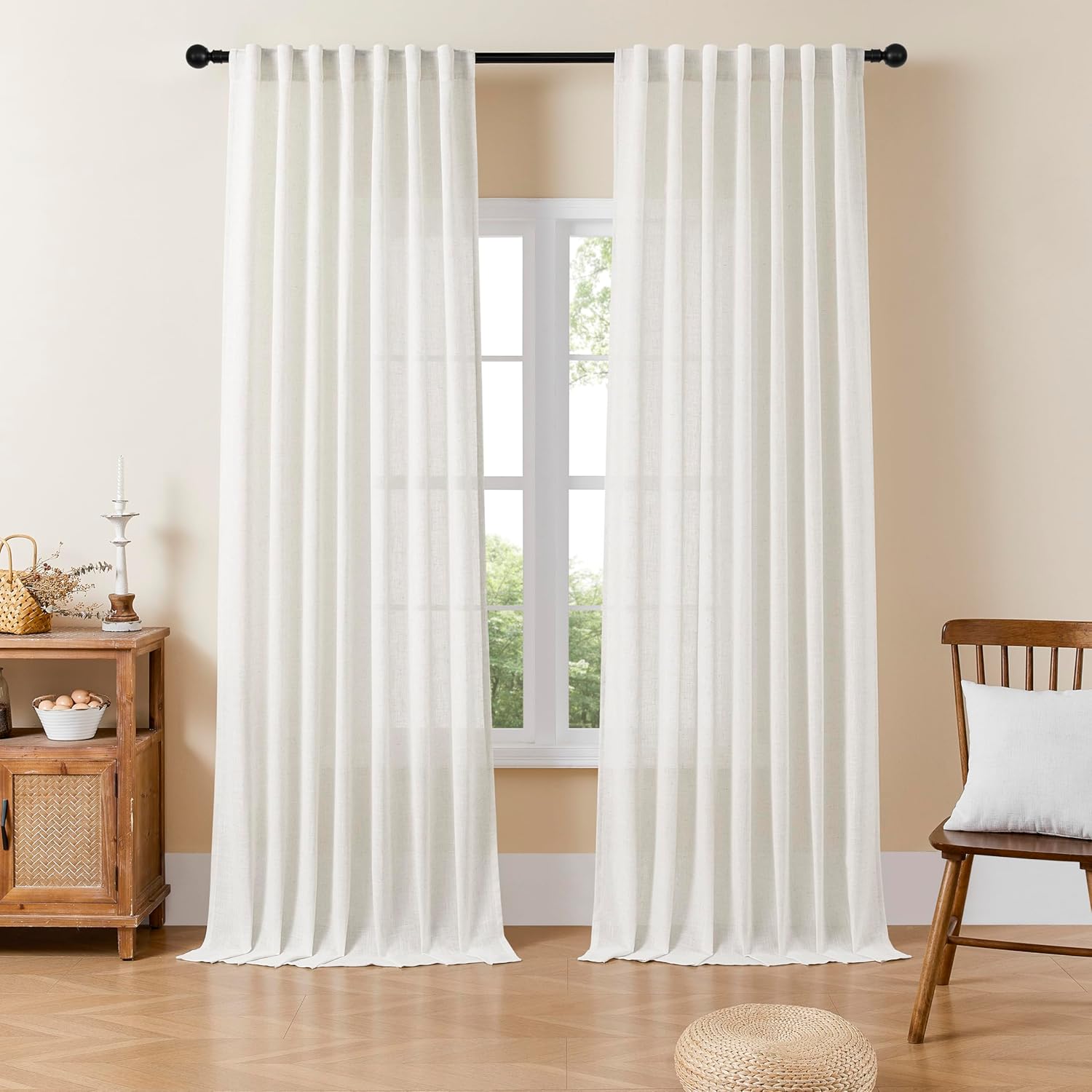 Joydeco Linen Curtains 84 Inch Length 2 Panels Set for Living Room, Light Filtering Drapes 37 Inch Width for Bedroom with Back Tab and Rod Pocket (37x84 inch) Off-white 37"W x 84"L (Pack of 2)