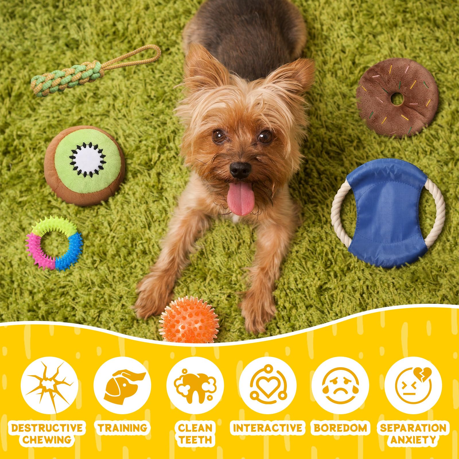 Soulchen Hundespielzeug für kleine Hunde, Quietschspielzeug, gefüllt, Plüsch-Kauspielzeug, Bündel für Welpen, Zahnungsseil, stacheliger Kauball zum Kauen und Zahnen, für Weihnachten, Geburtstag