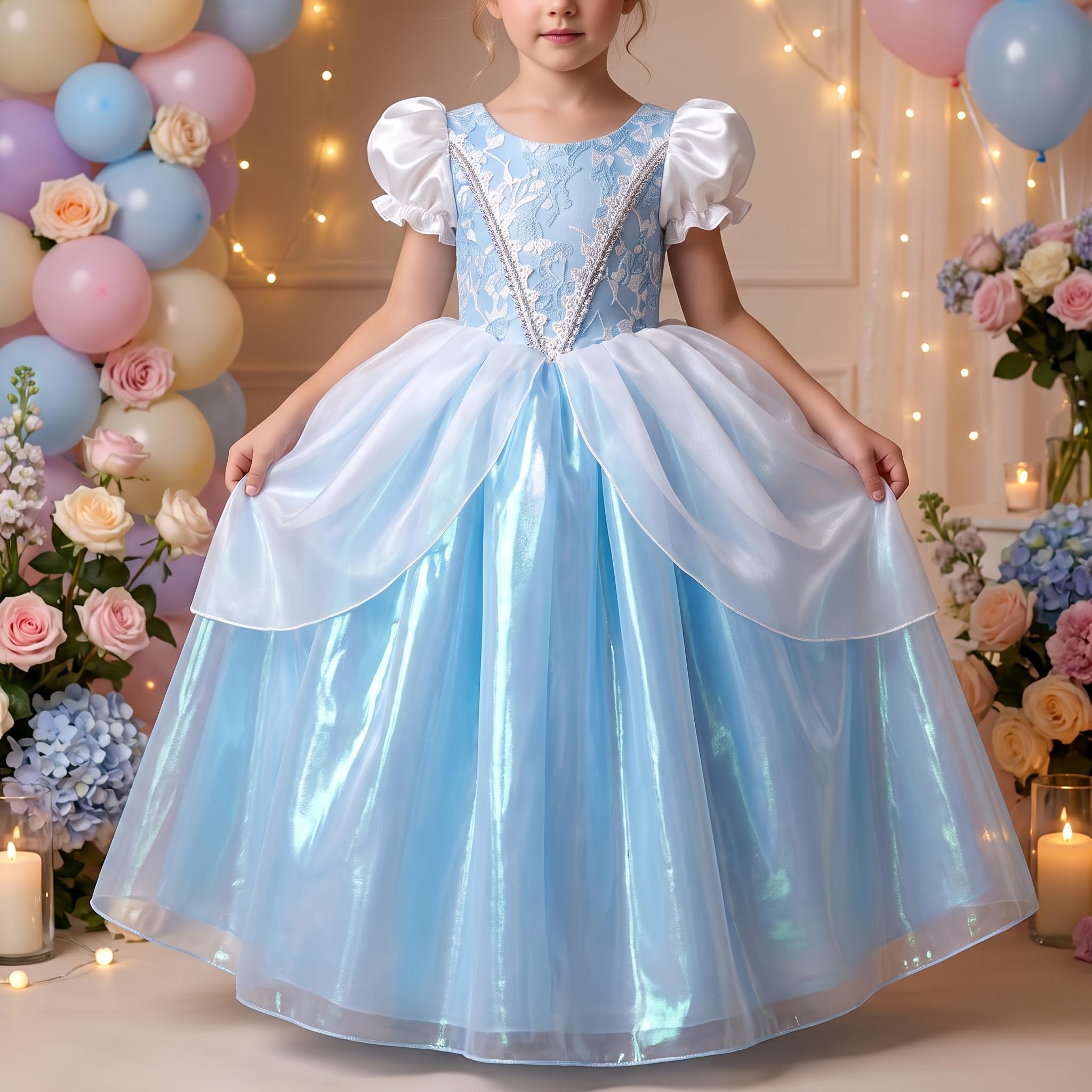 Prinzessinnenkleid für Mädchen, Deluxe-Halloween-Kostüm, blau, Cosplay-Kostüm