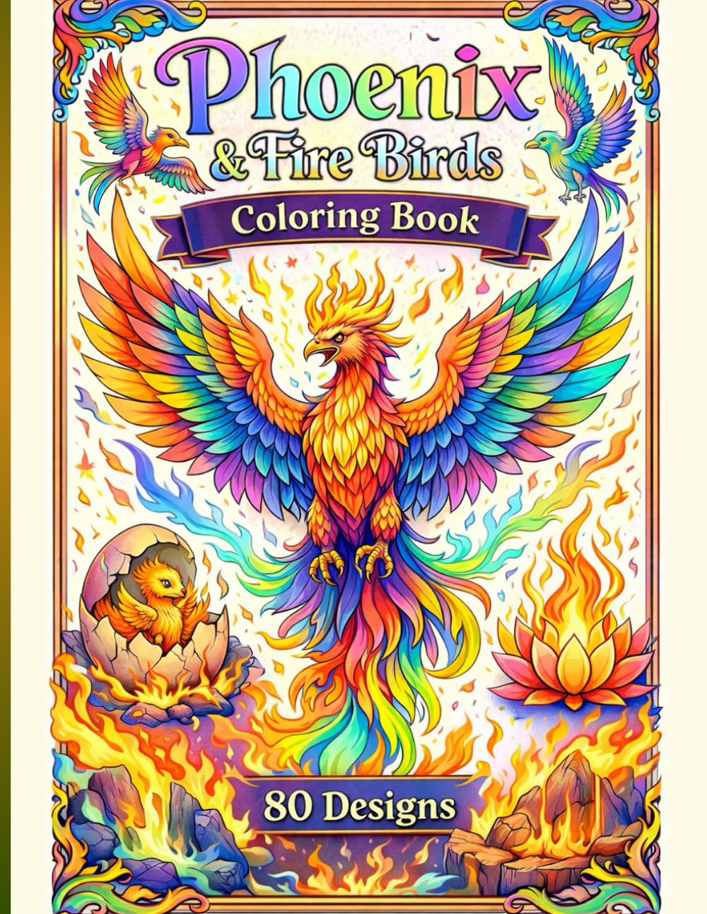 Phoenix & Fire Birds Coloring Book: 80 Powerful Designs of Phoenixes, Fire Birds & Mythical Flames for Stress Relief and Creativity