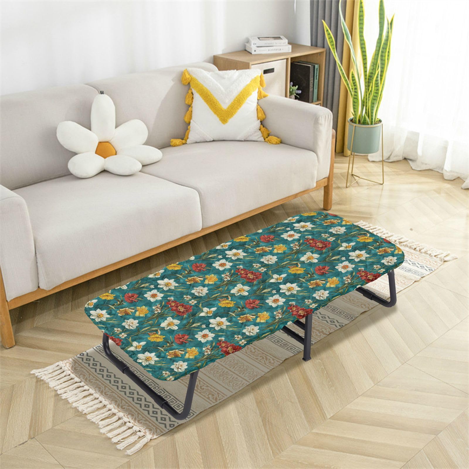 Colorful Flowers Teal Toddler Bed Sheet Travel Washable Cot Sheet for Portable Baby Bed for Children Baby Travel 50' x 25' (Bed Not Included)