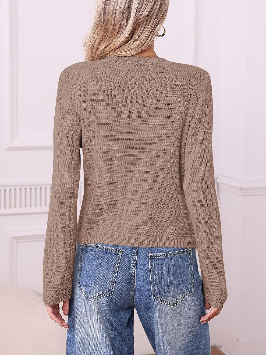 Womens Cardigan Sweaters Trendy Cropped Button Up Long Sleeve V Neck Loose Boho Casual Knit Tops Fall Outfits - Image 5