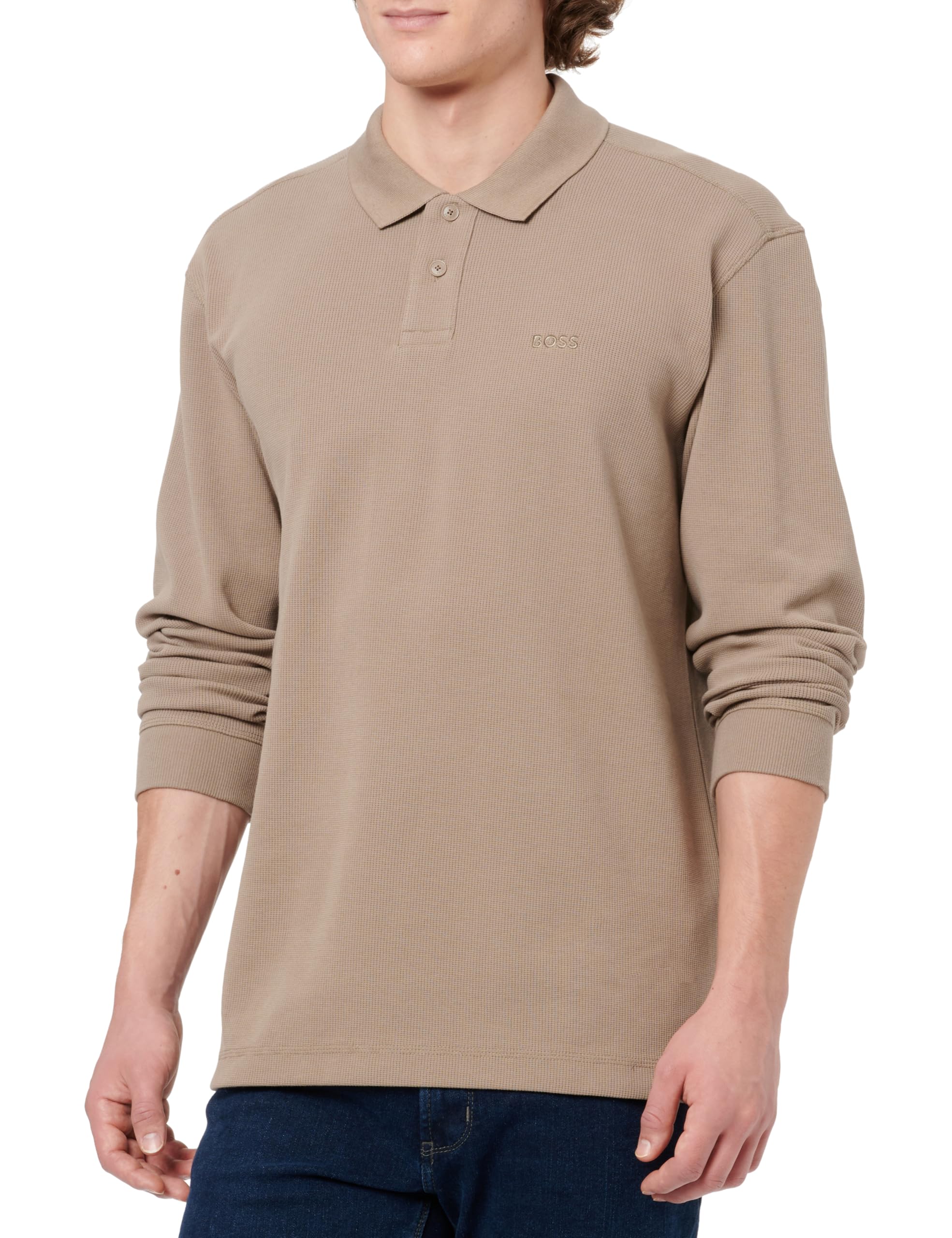 BOSS Herren Petempestolong Poloshirt aus Baumwoll-Mix mit Waffelstruktur