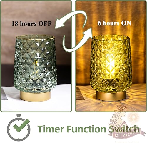Miniatura 5 de MJ - Lámpara inalámbrica con temporizador, funciona con pilas, lámpara estética verde para decoración de estantes, lámparas de batería para encimera