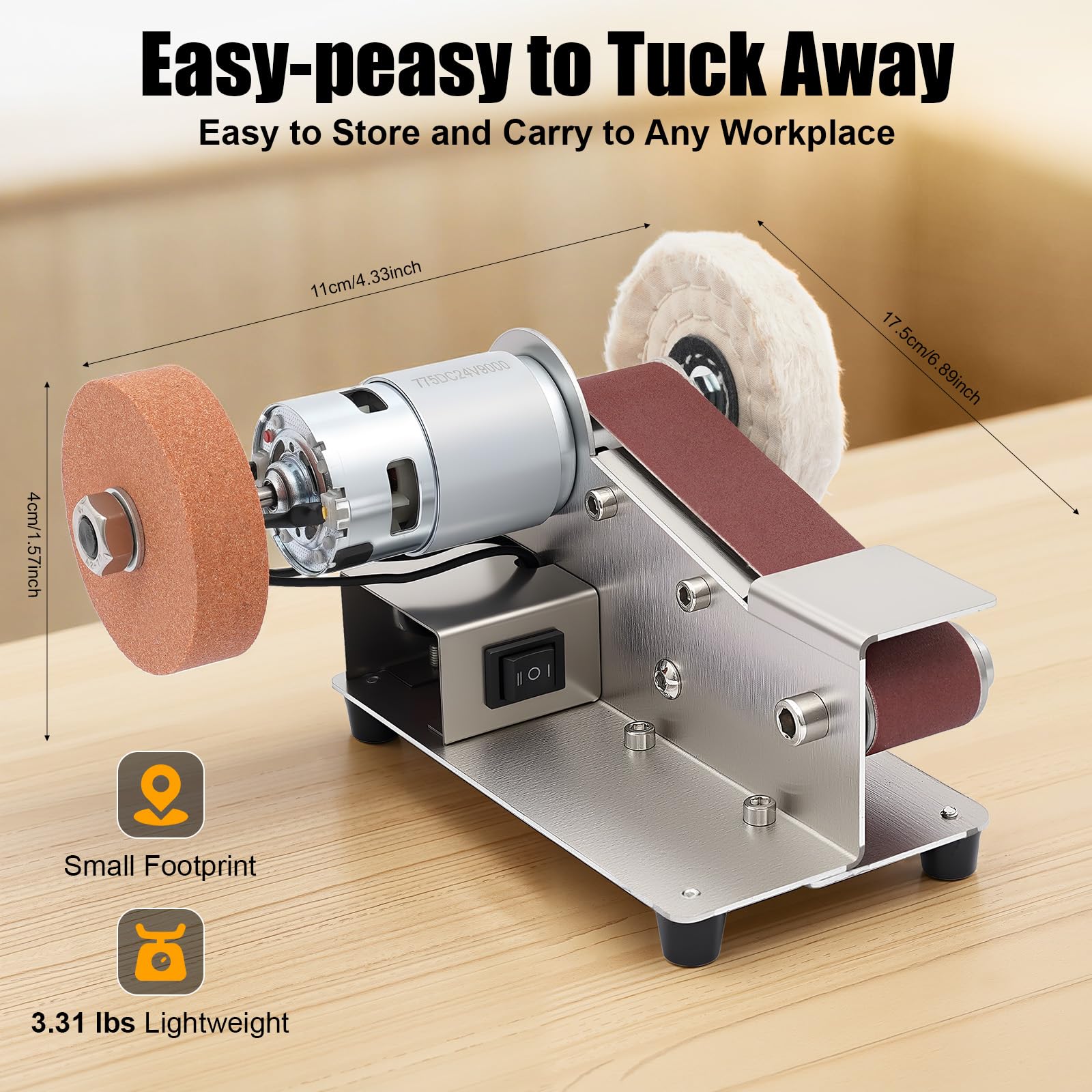 Mini szlifierka taśmowa, 7 stopni, mini taśma Sander 1-45°, szlifierka ok. 150 W, z 20 taśmami szlifierskimi i osłoną przeciwpyłową, do gospodarstw domowych, na rynkach spożywczych, fabrykach