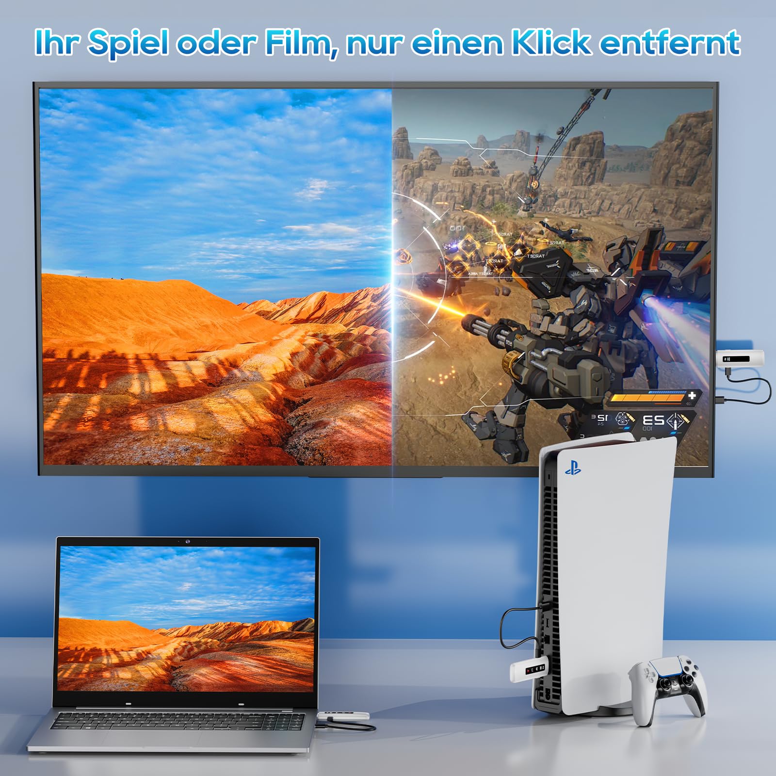 ICZI Wireless HDMI 2*Transmitter and Receiver Funkübertragung Ohne Kabel Dual Band 2.4/5GHz 164FT/50M mit LED für Streaming Video Audio File von, Laptop, PC zu HDTV, Projektor