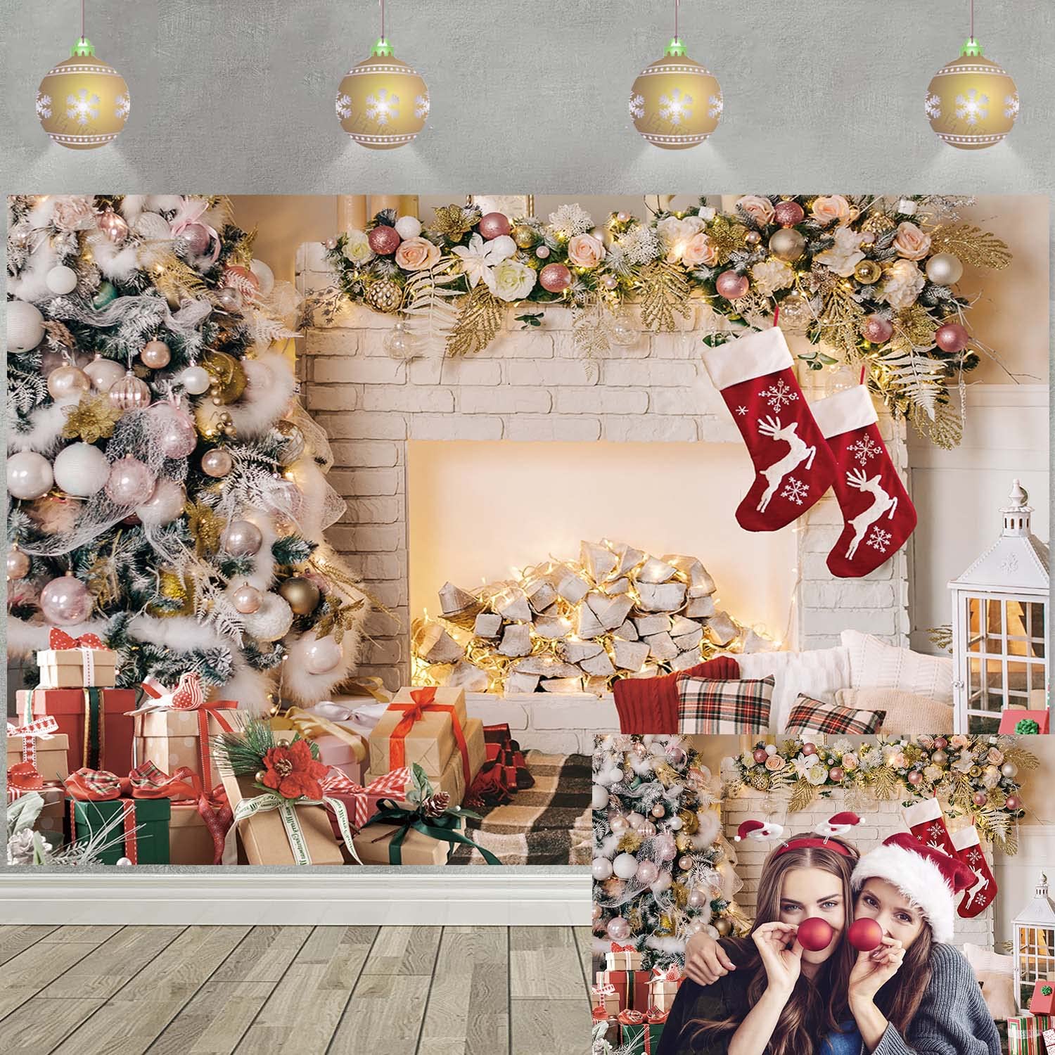 Christmas Decorated Brick Fireplaces