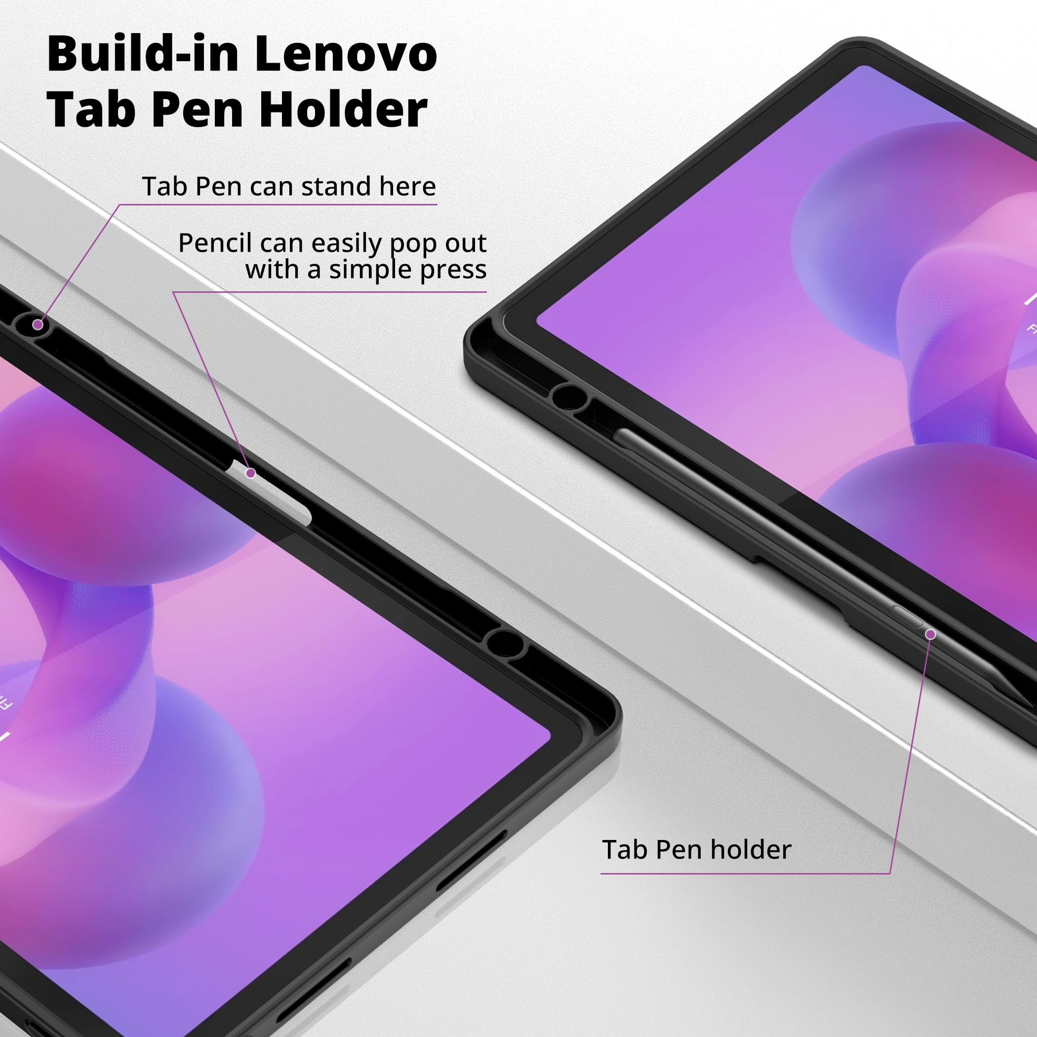 EasyAcc Custodia per Idea Tab 2025 11" con portamatite (TB-336ZU TB-336FU) Custodia protettiva sottile con supporto per tablet in pelle PU, nero