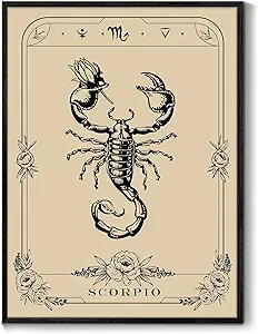 SERIMINO Witchy Framed Wall Art, Scorpio Tarot Canvas Prints Paintings, Horoscope Dark Academia Home Decor Aesthetic, 16x24inch Gothic Wall Decor for Room