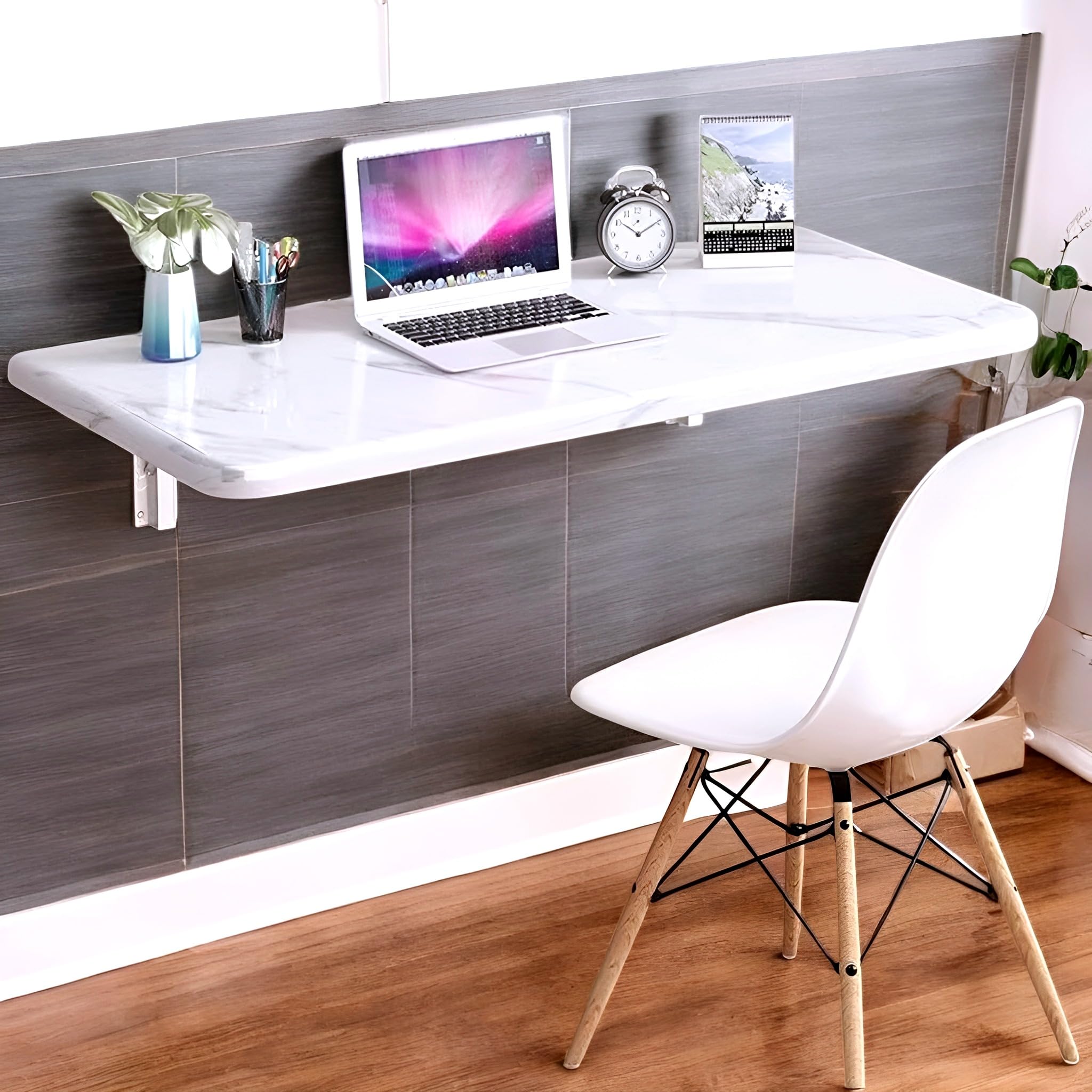 CREATIVE SKILLS Floating Desk for Home, Office, Study, Kitchen, and Dinner Computer Bar Laundry Room Wall Mounted Folding Table Wall Mounted Folding Desk for Space Saving (ITALIK-White)