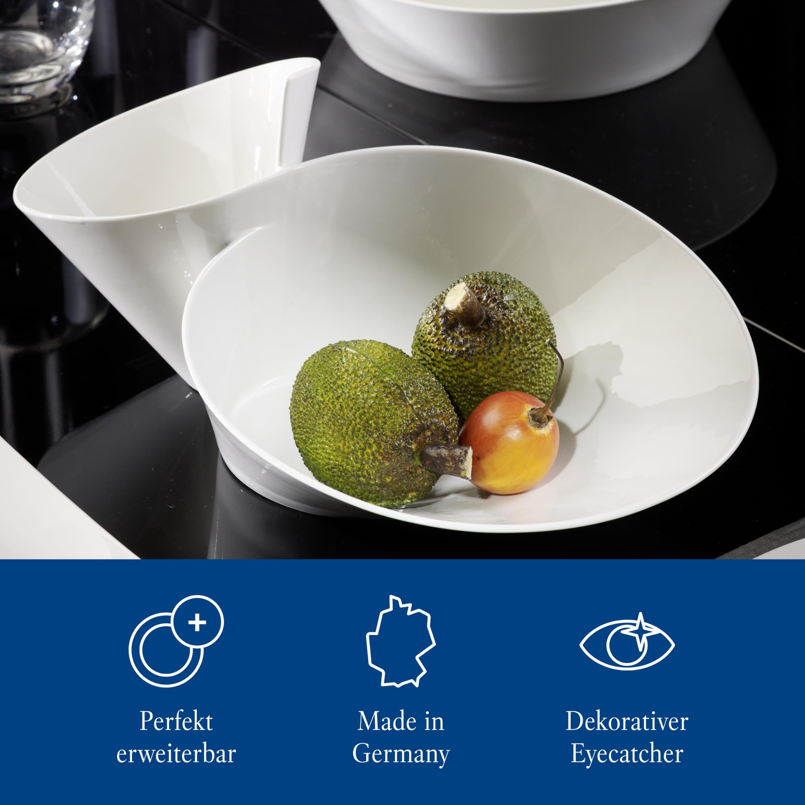 Villeroy & Boch - Newwave Eye-Catcher Doppelschale, Spülmaschinenfest, Mikrowellensicher, Salatschüssel, Schale, Obstschale, Snackschale, Geschirr Weiß, Groß, Premium Porzellan