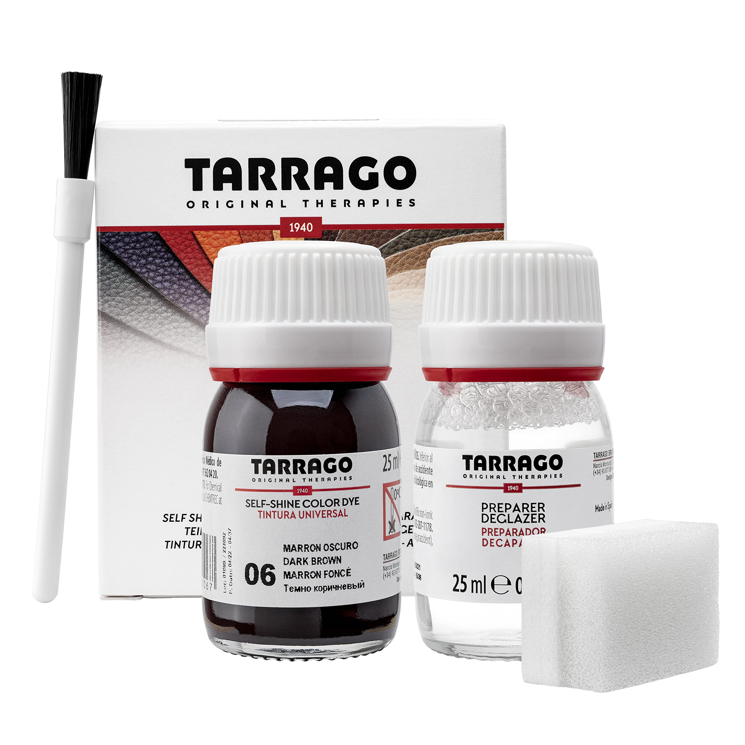 TarragoLeather Dye Kit with Deglazer and Applicator - Restore & Recolor Shoes, Boots, Purses, Wallets, Jackets, and Furniture - Rich Pigment - 25mL
