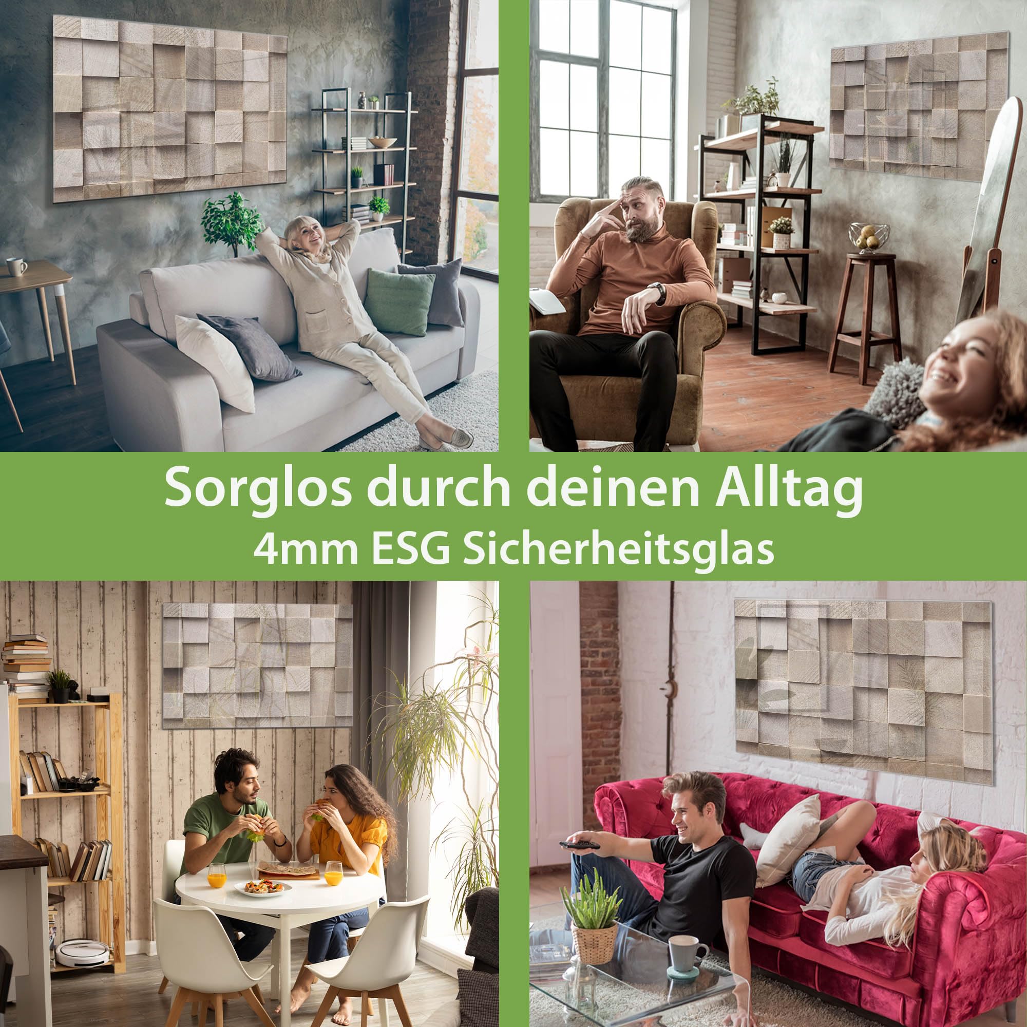 banjado Glas-Magnettafel in 45x30cm für Notizen in Holzoptik | Magnetisches Glasboard für Notizen und Fotos, mit Motiv Bauklötze Relief in warmer Holzoptik